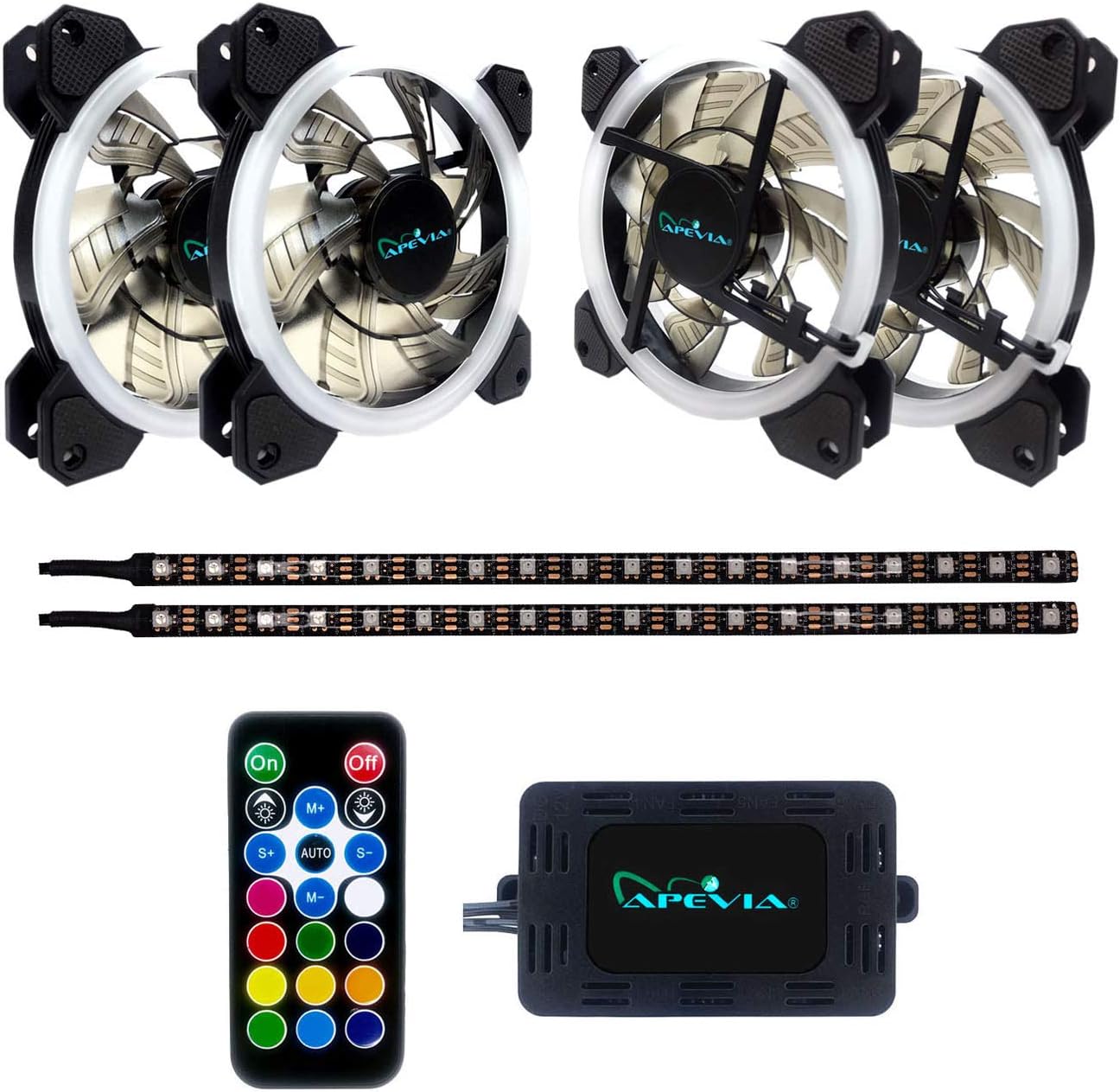 Apevia ST4-RGB Spectra 120mm Silent RGB Fan 4-Pack with Remote Control