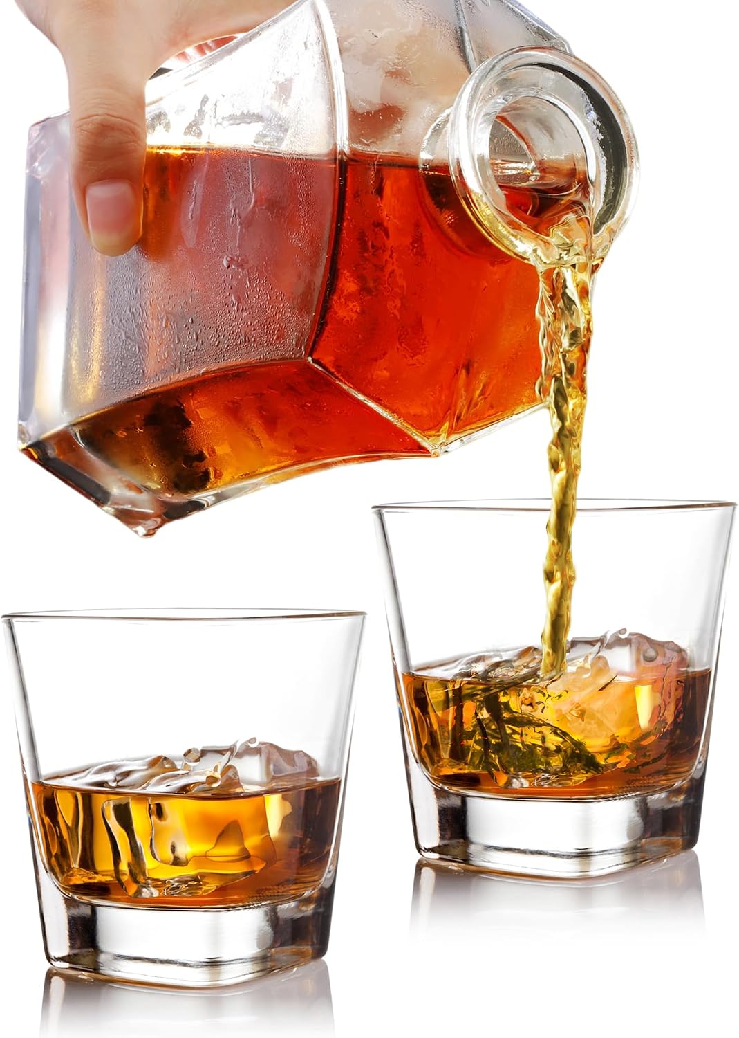 Kemstood Whiskey Decanter Sets for Men - Etched World Globe Design with Wood Stand & 2 Glass - Ideal for Dignified Drinking, Home Decor - Unique Whiskey Gifts for Men - 28 oz / 850 ml Capacity