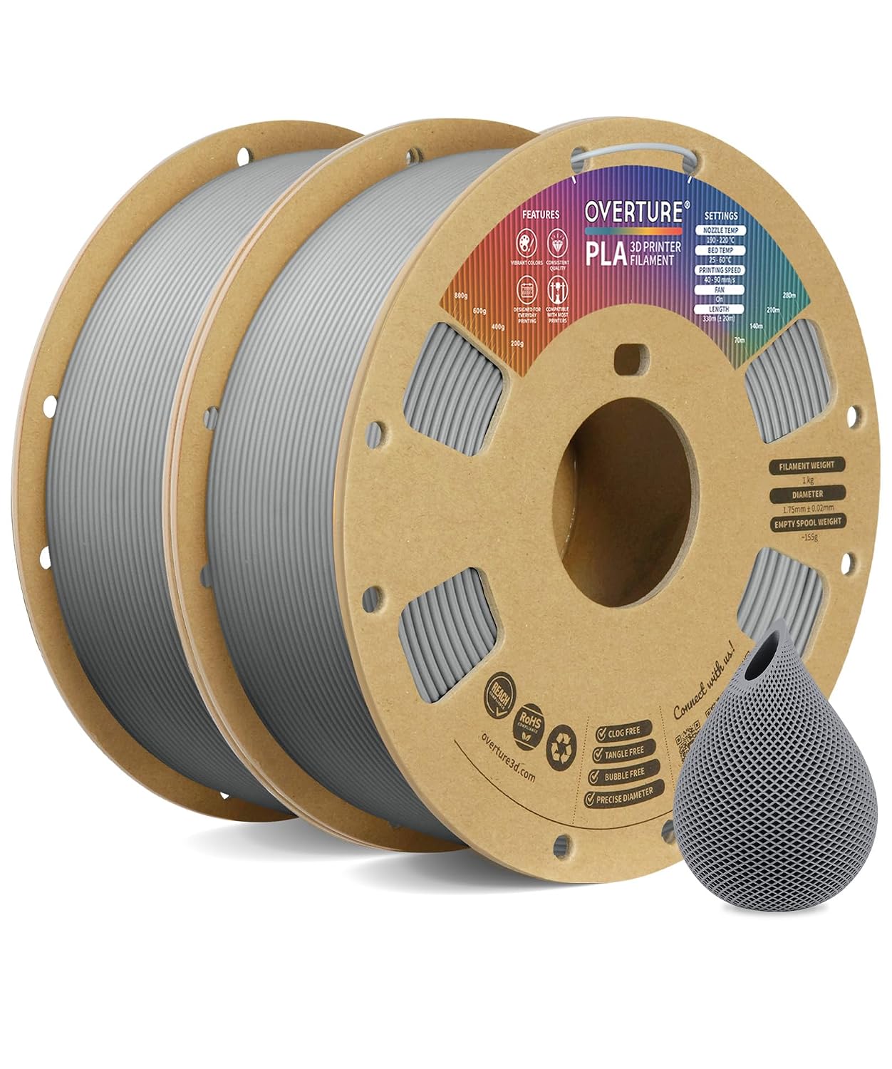 OVERTURE High Speed PLA Filament 1.75mm 3D Printer Filament,1kg White