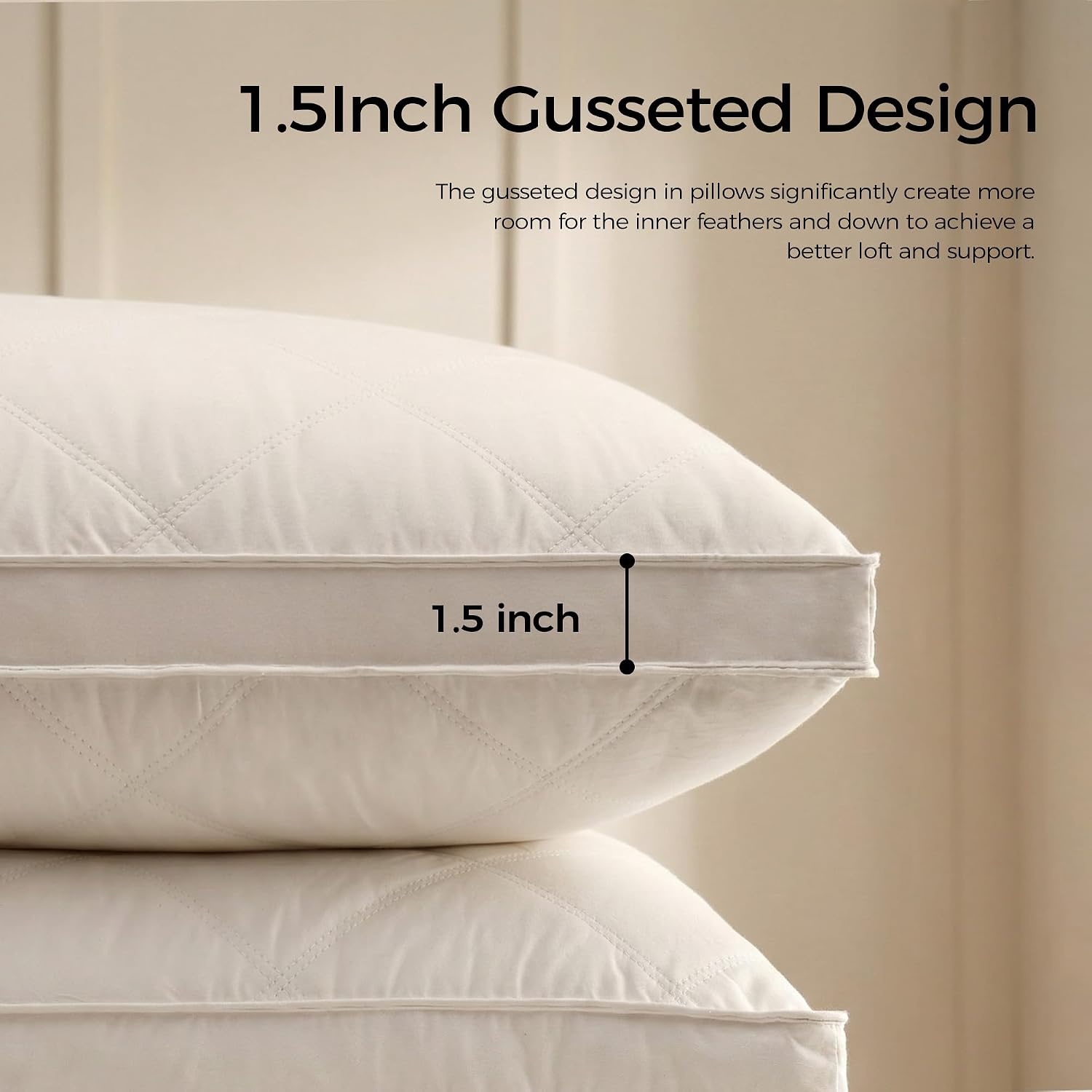 puredown® Goose Feathers and Down Pillow for Sleeping Hotel Collection Bed Pillows, Gusseted, Queen, Set of 2