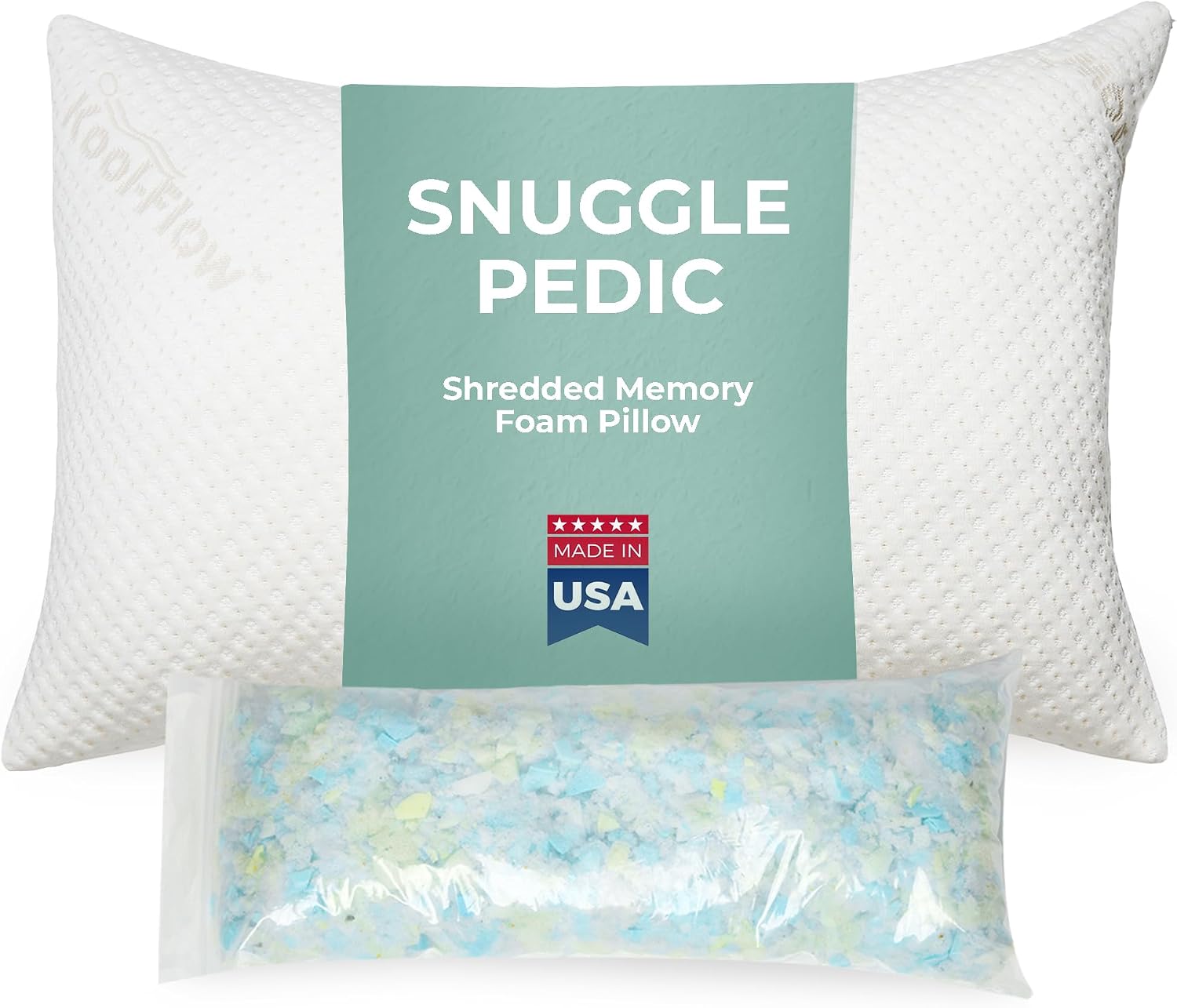 Snuggle-Pedic Adjustable Memory Foam Pillows - GreenGold Certified Pillow w/ Viscose of Bamboo Cover for Side, Stomach & Back Sleepers - Made in the USA - Standard