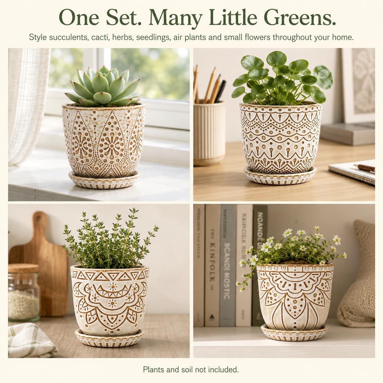 Gepege Ceramic Plant Pots, 6 Inch Indoor Planters with Drainage & Saucers