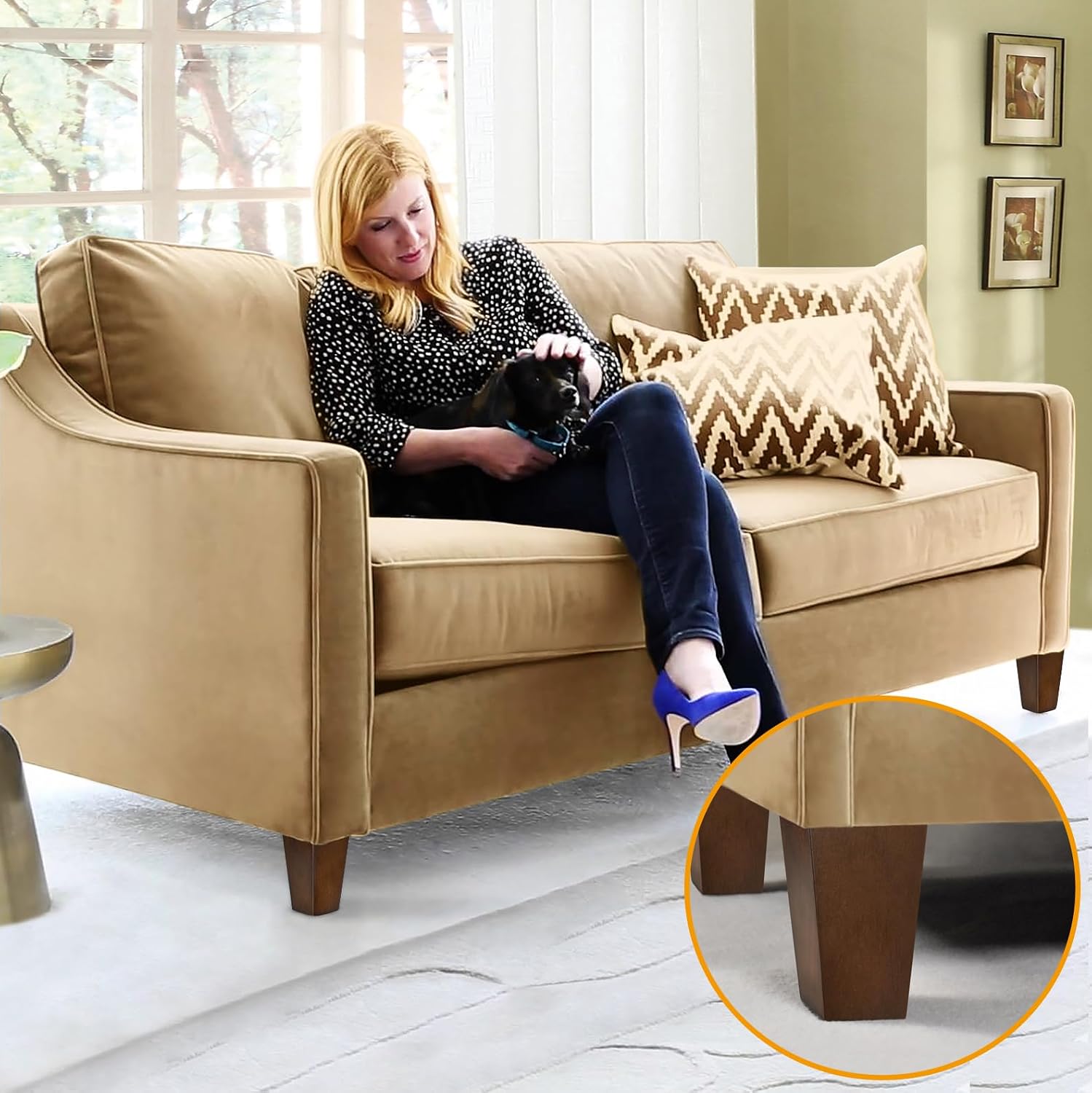 Sofa Legs Square Bed Feet 2 inch Wood Replacement Leg for Furniture Set of 4, Dark Brown
