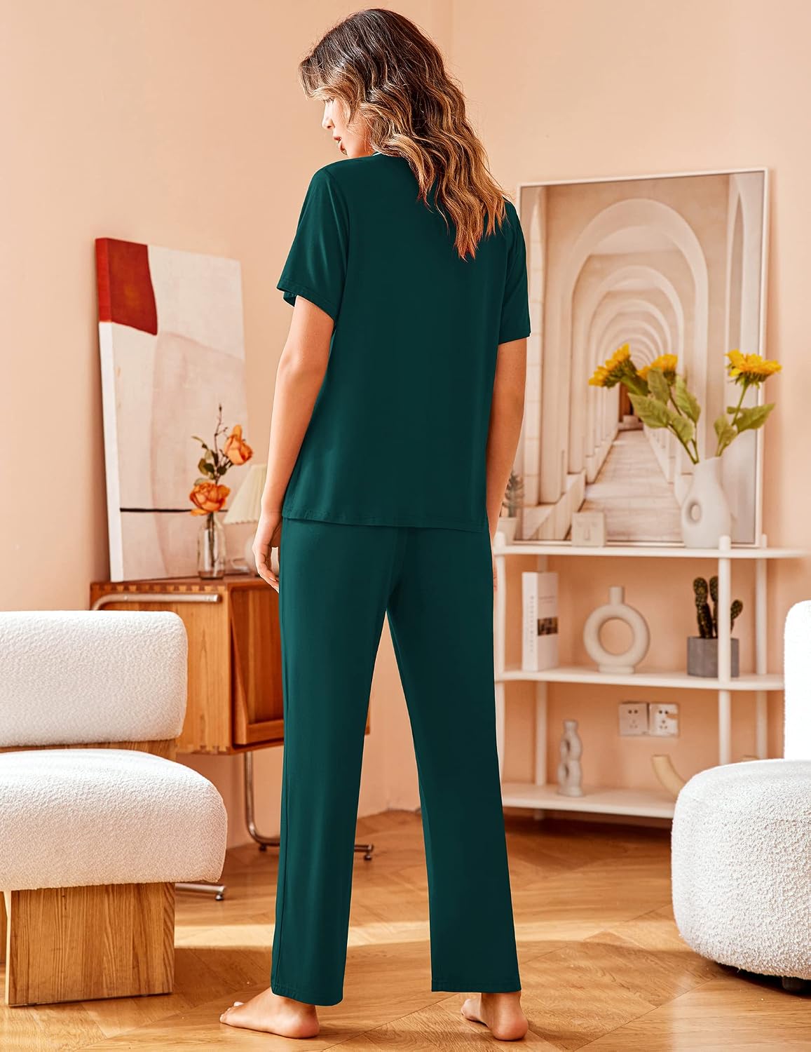 Avidlove Women Pajamas Set Notch Collar Soft Sleepwear Pjs Short Sleeve Button Down Nightwear with Long Pants