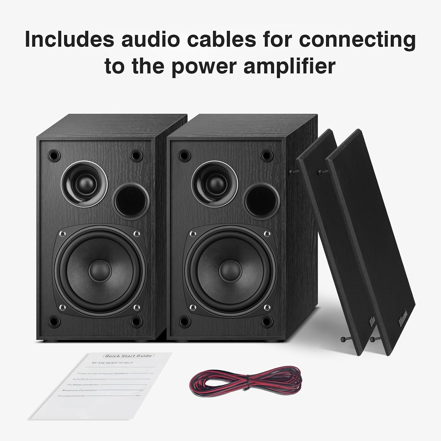 Elimavi Passive Bookshelf Speakers, Requires a Receiver or Amplifier, Brown | 2-Way Design with 4" Woofer & 1" Silk Horn Tweeter, 60Hz Bass, Rear Speakers for Home Theater Surround Sound, Cables included