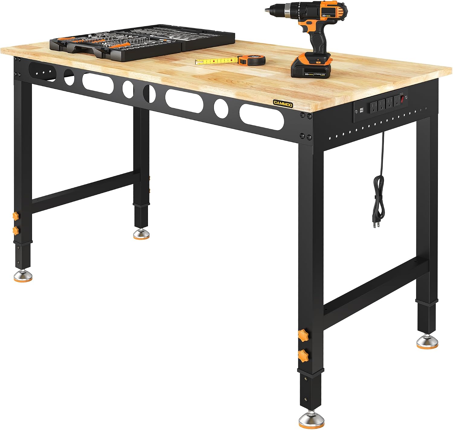 CAMMOO 48" Adjustable Workbench with 2000 LBS Load Capacity & Power Strip | ETL 4 Outlets 2 USB Ports, Level Height 28"-39", Carbon Steel Frame