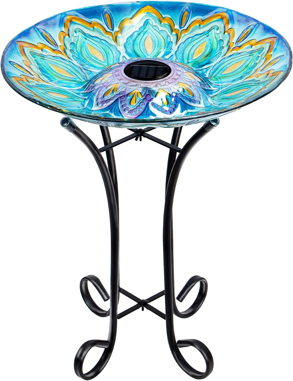 VCUTEKA Glass Bird Bath Outdoor with Metal Stand, Bird Feeder Garden Decor