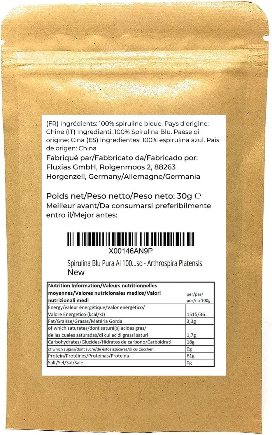 Blue Spirulina Powder - 100% Pure Phycocyanin - Deep Blue Food Coloring - Arthrospira Platensis - Net Weight: 1.05oz/30g