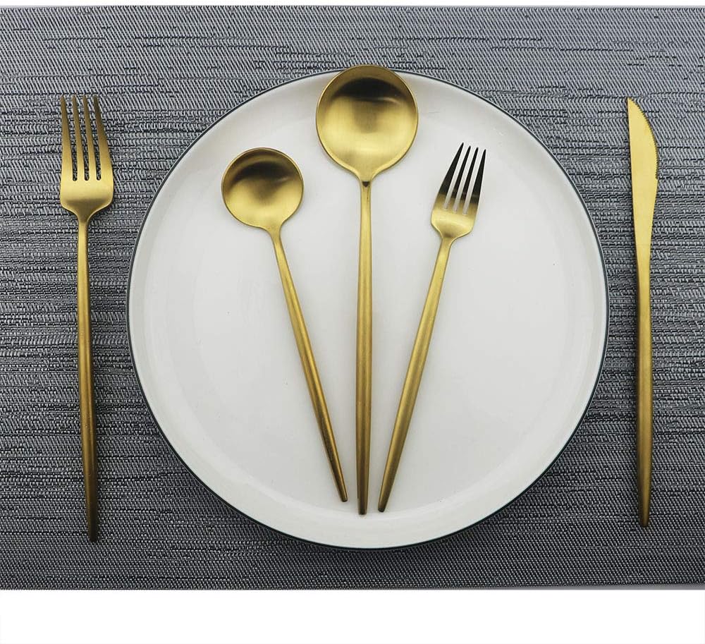 JASHII Luxury 18/10 Rainbow Flatware Set - 304 Stainless Steel Colorful Cutlery - 5-Piece Adaline Royal Modern Satin Finish for Birthday