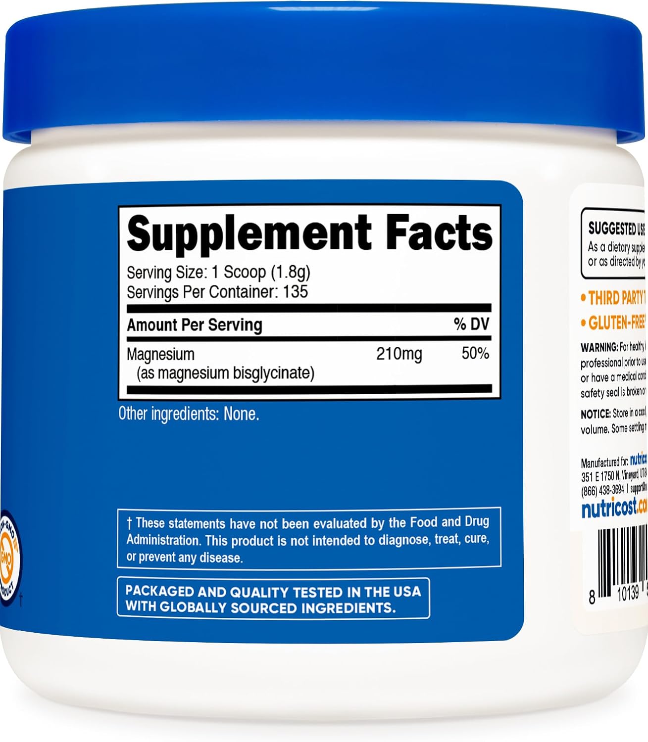 Nutricost Magnesium Glycinate Powder (250 Grams) Unflavored