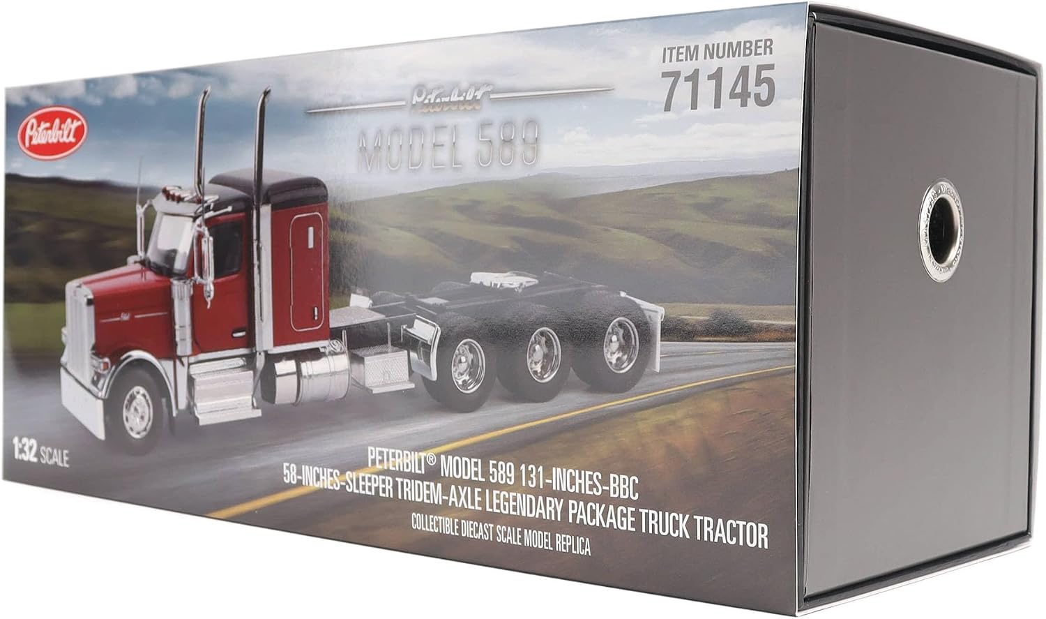 1:32 Scale Peterbilt Model 589 131-inches-BBC 58-inches-Sleeper Tridem-Axle Legendary Package Truck Tractor (Legendary-Red Color) - Transport Series