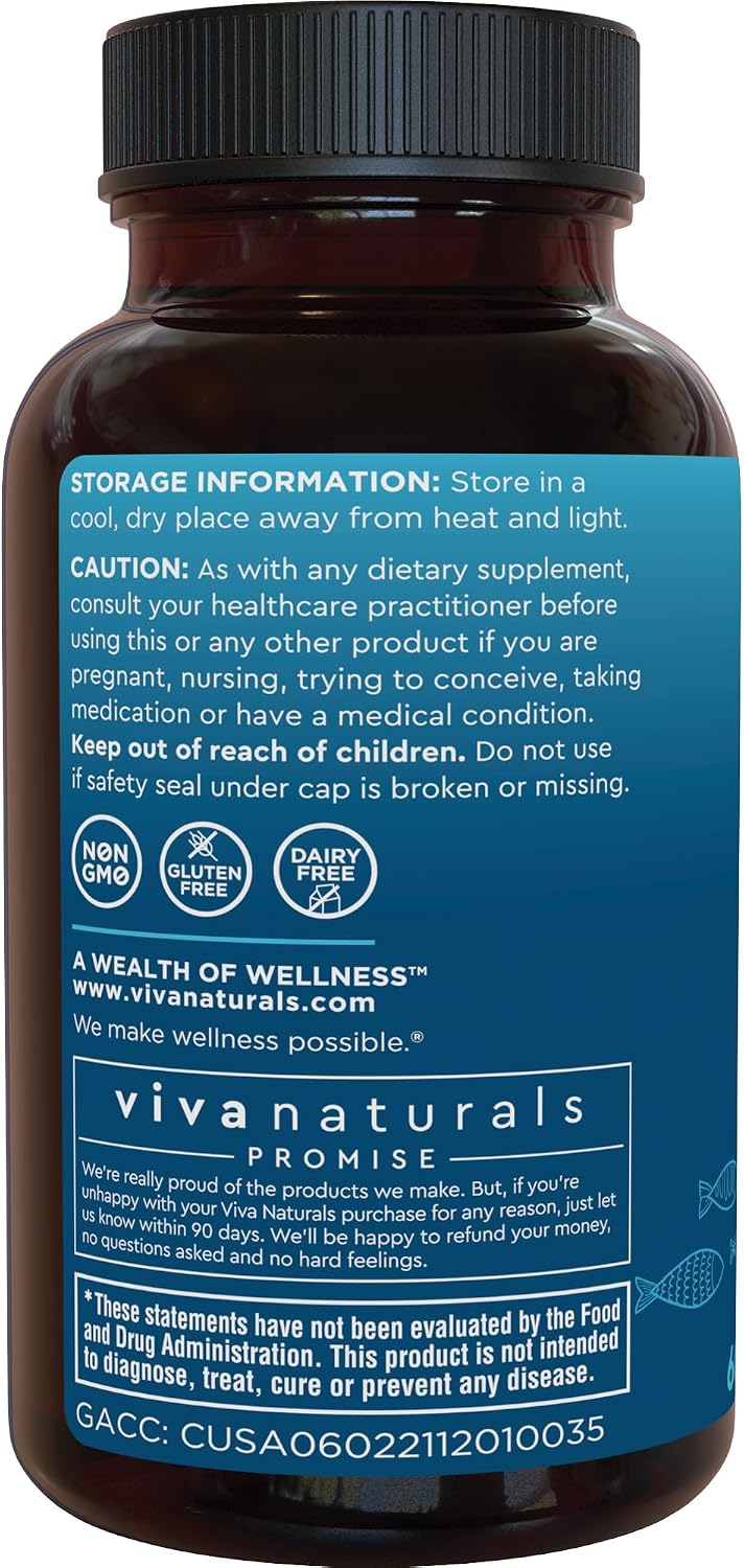 Viva Naturals Triple Strength Omega 3 Fish Oil Pills – 2500 mg High-Potency Formula with 2250 mg Omega 3 Fatty Acids (Including EPA, DHA, DPA) in rTG Form for Absorption – IFOS Certified, 90 Softgels