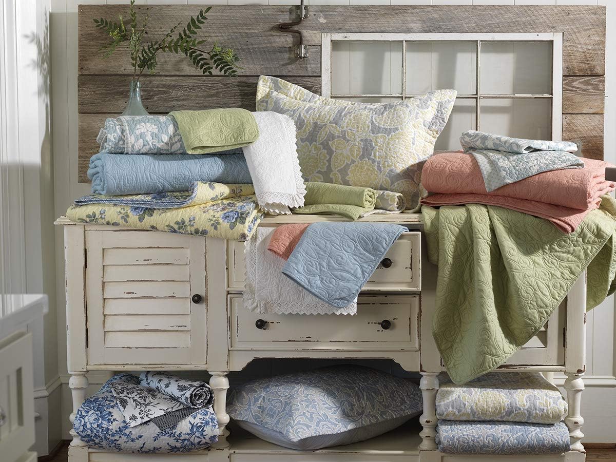 Laura Ashley – Queen Quilt Set, Soft & Lightweight Bedding with Matching Shams, Reversible Floral Room Decor, College Dorm Room Essentials (Bedford Blue)