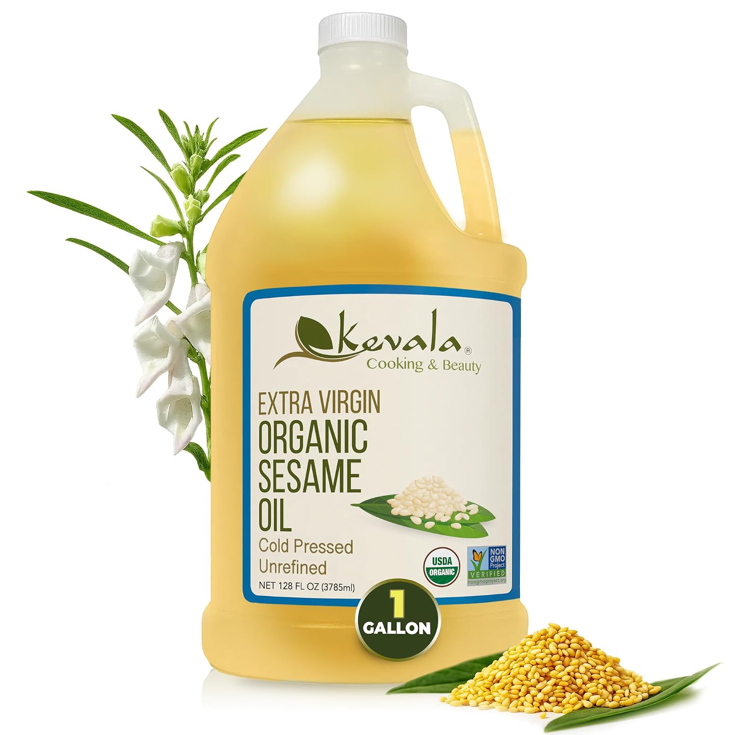 Kevala Organic Extra Virgin Sesame Oil – Cold Pressed, Unrefined & Non-GMO Cooking Oil for Salad, Frying, Baking
