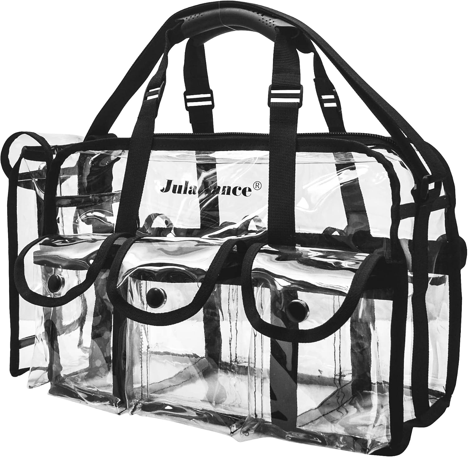 Professional Clear PVC Makeup Kits Organizer Make up Set Bag MUA Carry All Artist Transparent Vinyl Travel Cosmetic Bag with 6 External Pockets &