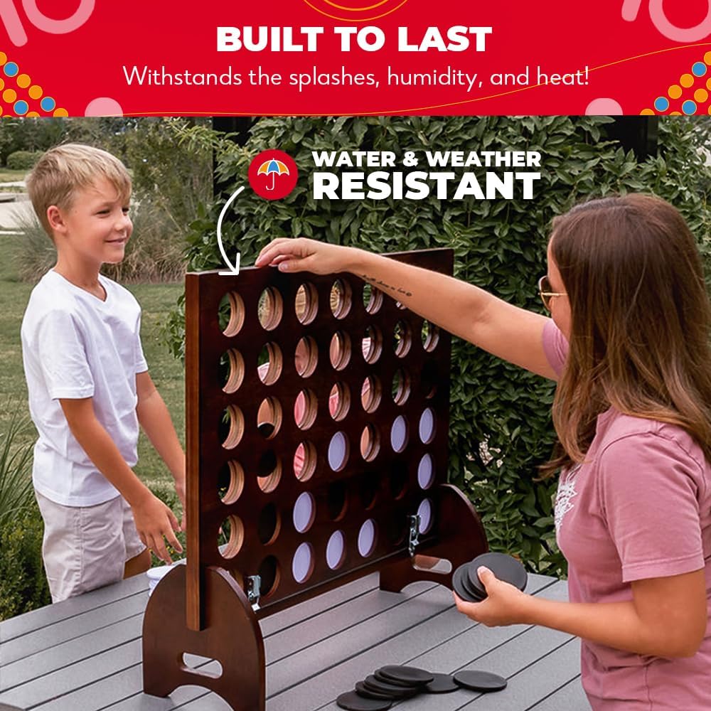 Swooc - Giant Four in a Row (All Weather) with Carrying Case & 60% Quieter Design - Giant Game Outdoor for Adults and Family - 4 in a Row Life Size