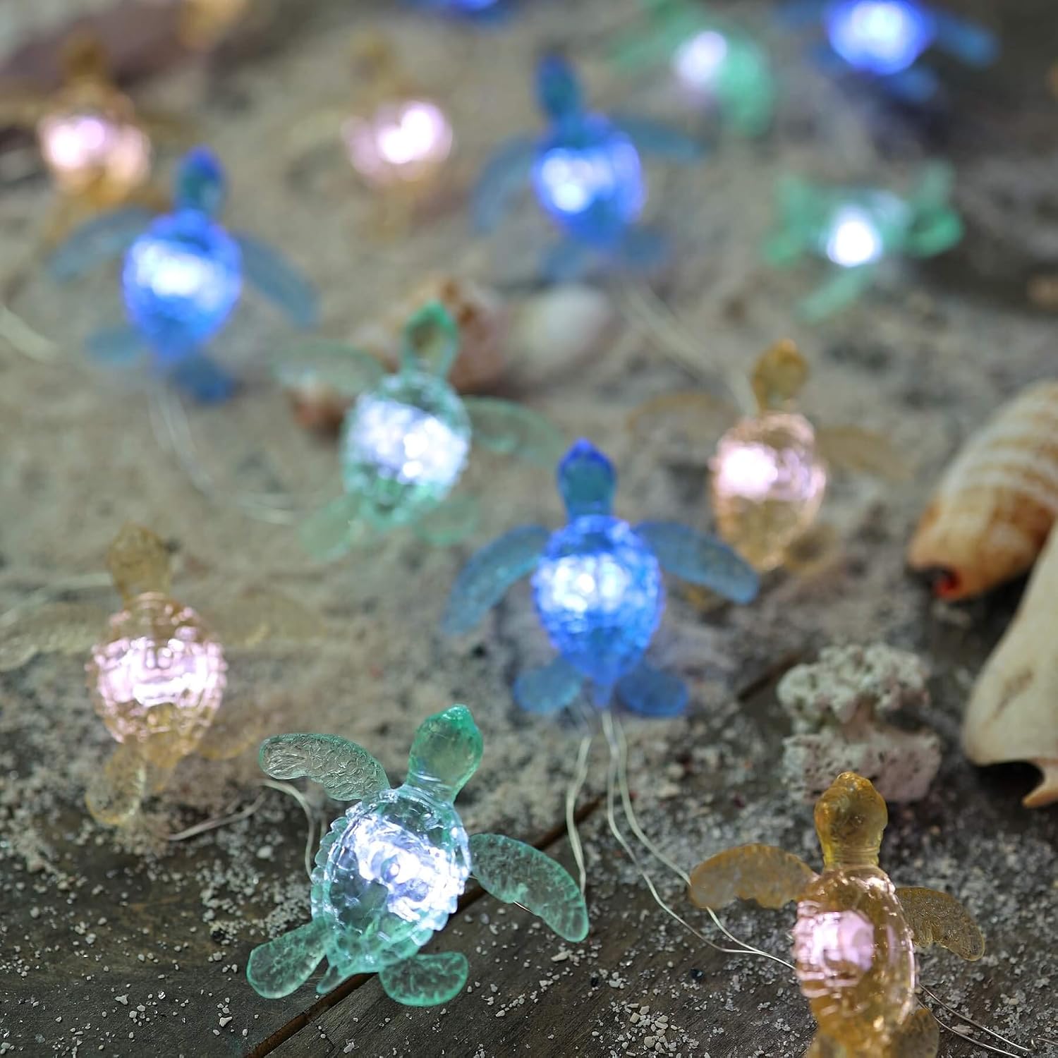Beach Theme -Cute Green Sea Turtle String Lights- Ocean Fairy Decorative Lights- 10ft 30 LEDs -USB Powered -Multi-Function- Remote Control-Christmas