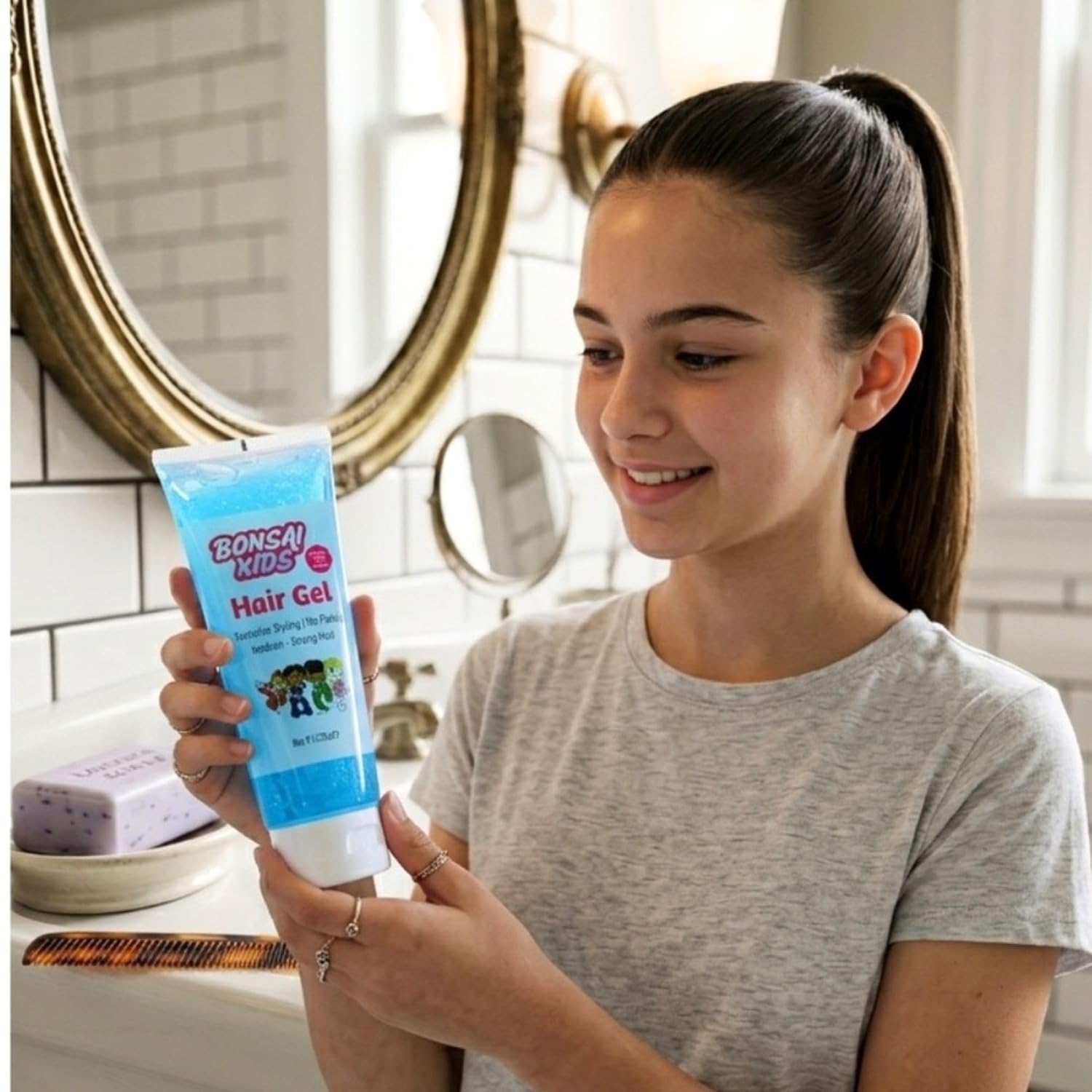 Bonsai Kids Hair Gel, 8 oz | Medium Strong Hold, No Flaking, Texturize Styling, All Hair Types, Hair Stylist Tested & Approved