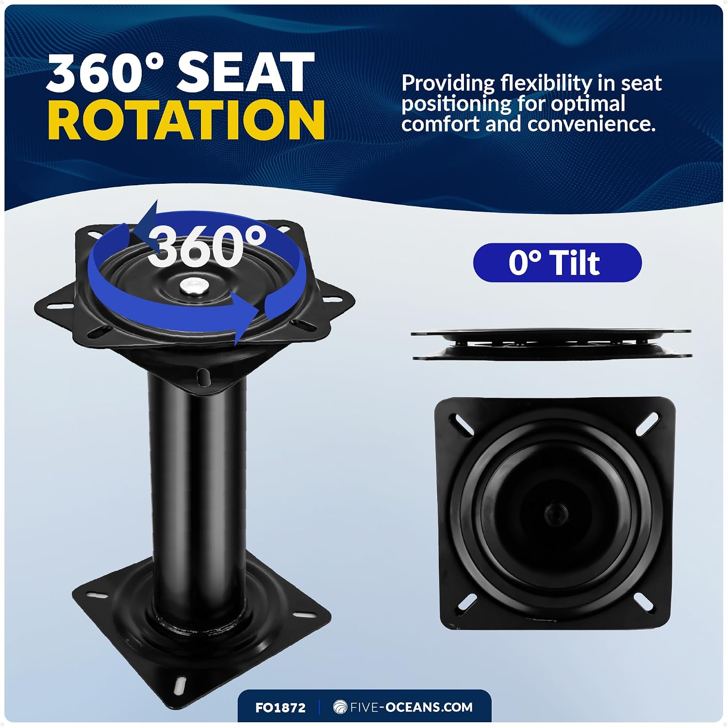 Five Oceans 8-Inch Boat Seat Pedestal, Boat Seat Pedestals with Seat Mount 360-Degree Swivel, Steel with Black Powder Coat Finish, 6-7/8-Inch (174mm) Base - Universal Mounting - FO2896