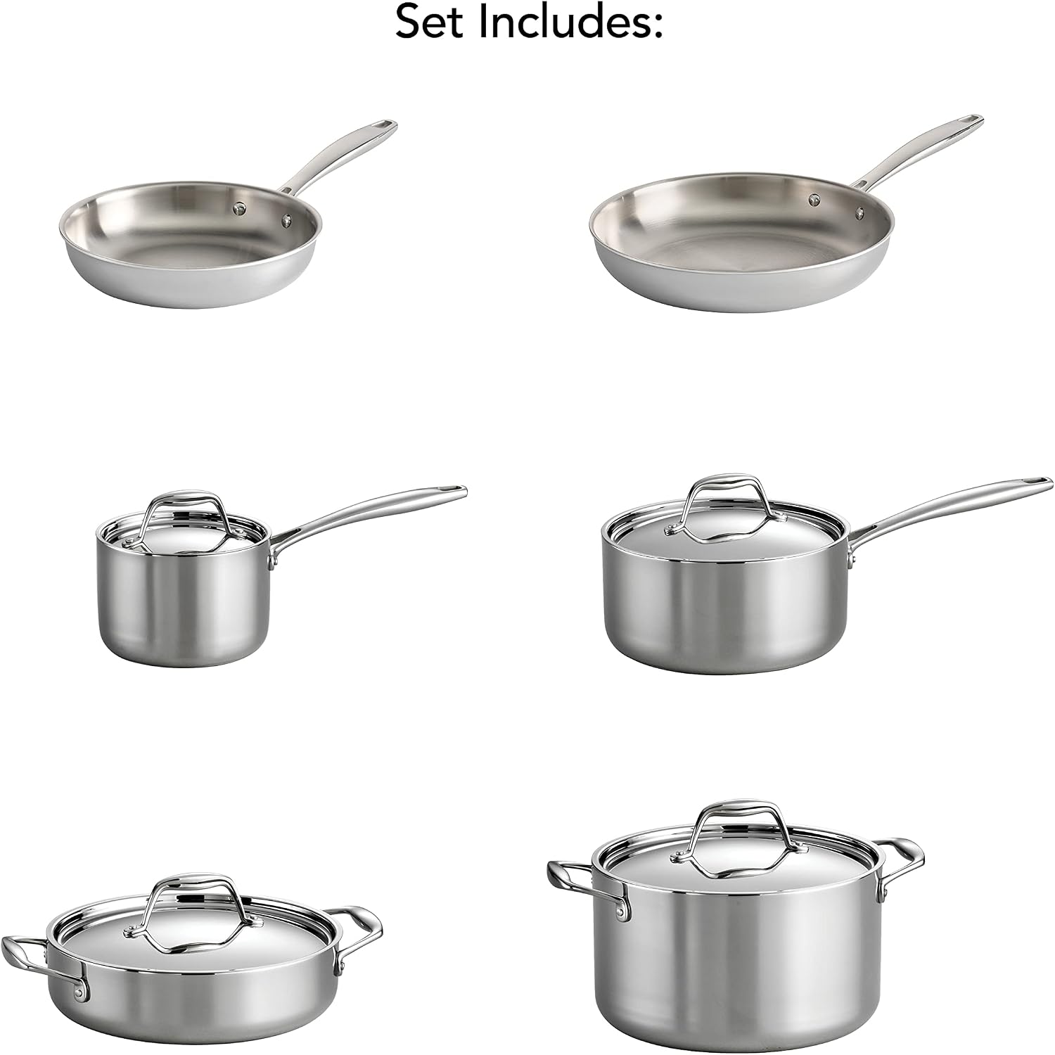 Tramontina Signature Tri-Ply Clad Stainless Steel 8-Pc Pots and Pans Set | Cookware Kitchen Set, Induction-Ready, Dishwasher-Safe, NSF-Certified, Made in Brazil