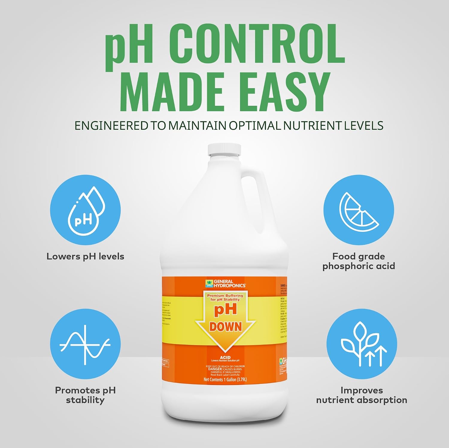 General Hydroponics pH Up Liquid Premium Buffering For pH Stability, Quart