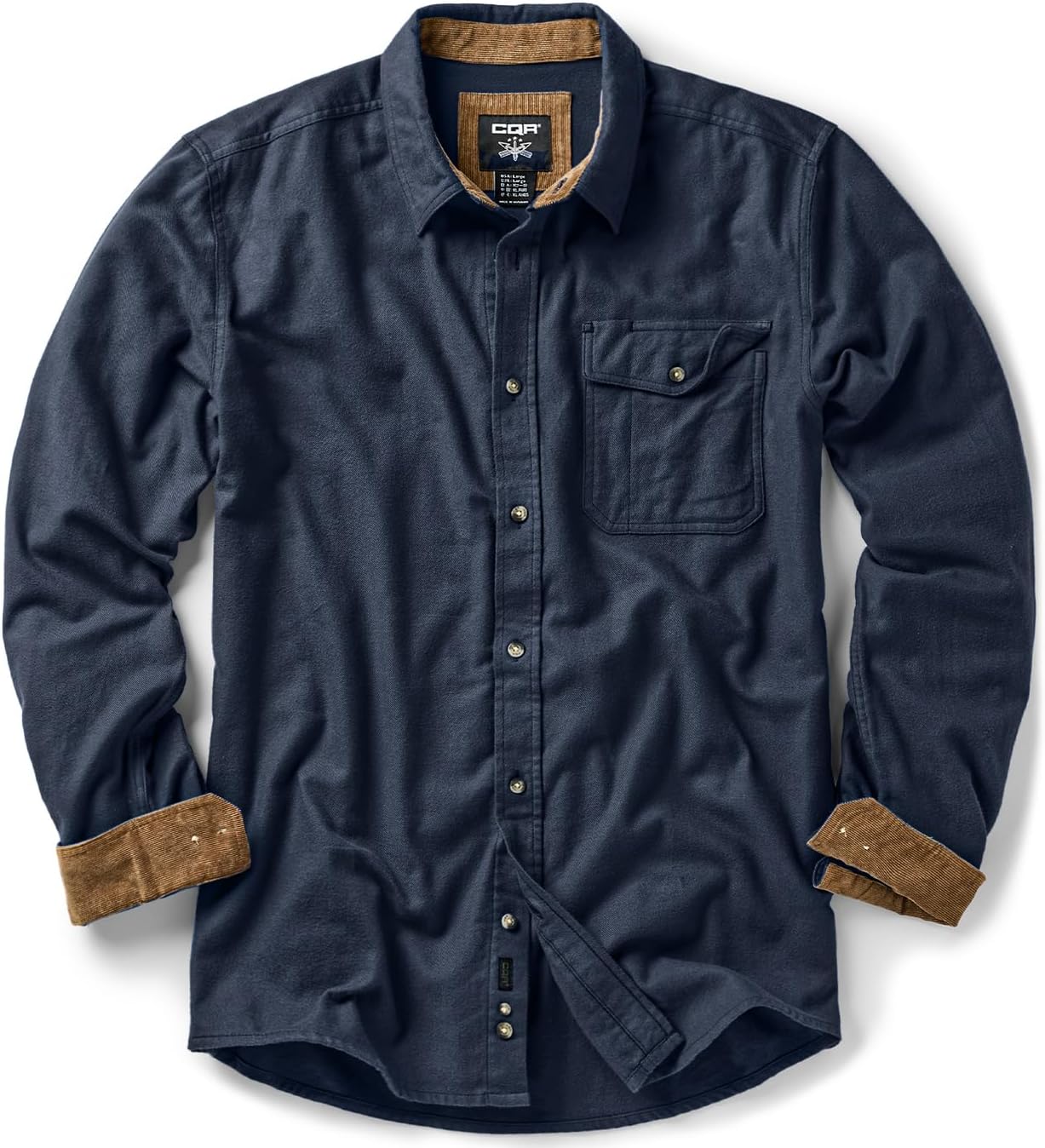 CQR Men's 100% All Cotton Button Down Flannel Shirts, Long Sleeve Brushed Warm Soft Casual Outdoor Plaid Shirt
