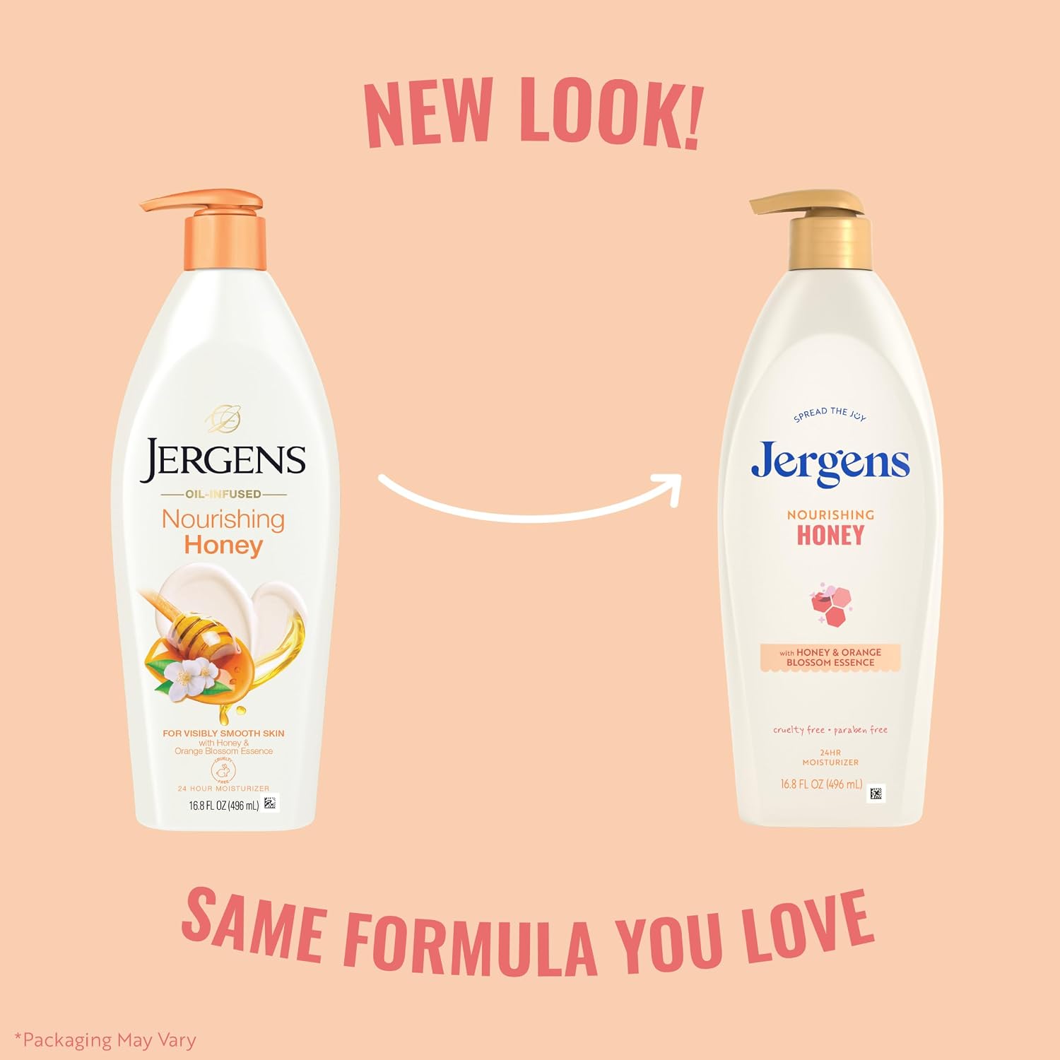 Jergens Nourishing Honey Lotion For Dry Skin, 16.8 fl oz, 4 Pack | Orange Blossom Essence, Nourishing Honey, Long-Lasting Hydration
