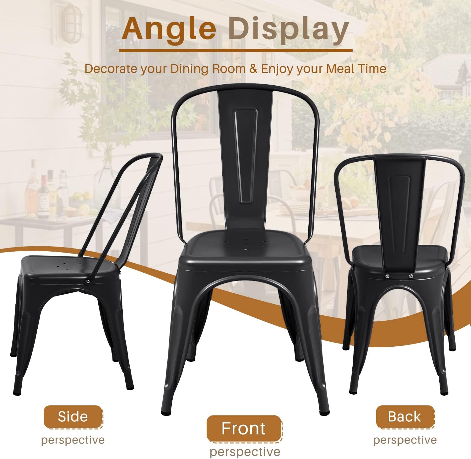 Furmax Metal Dining Chair Indoor Outdoor Use Stackable Classic Trattoria Chair Chic Dining Bistro Cafe Side Metal Chairs Set of 4 (Ivory White)