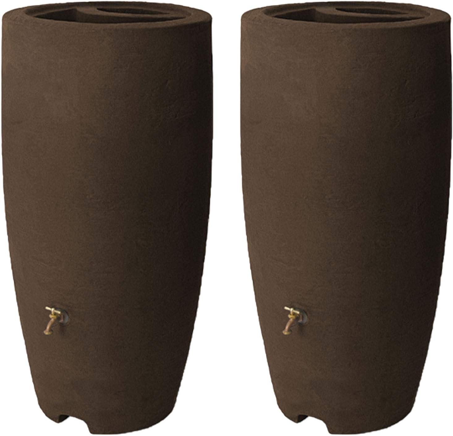 Algreen Rain Barrel - 80 Gallon with Brass Spigot, 2 Pack - Plastic | Brownstone Finish, Roto Molded Construction, Chip Fade Crack Resistant
