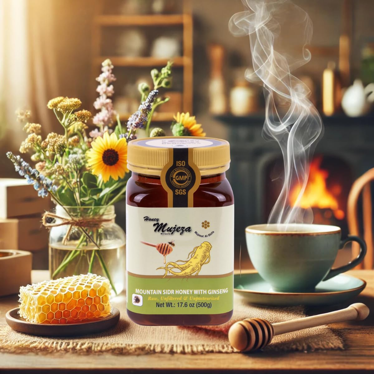 Authentic Mountain Sidr Honey - Jujube Honey, Supports Mental Health, Memory and Cognition, 100% Natural, Raw Liquid Honey, Gluten Free (500g / 17.6oz)