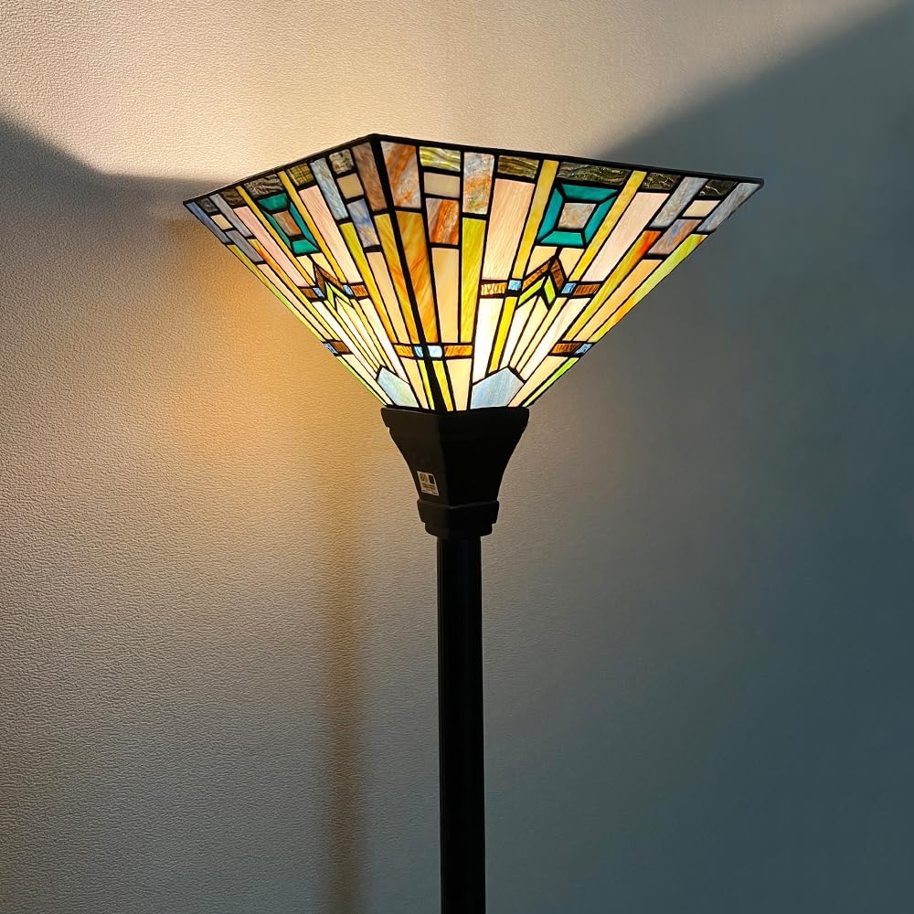Tiffany Floor Lamp 70" Tall Stained Glass Mission Torchiere Light