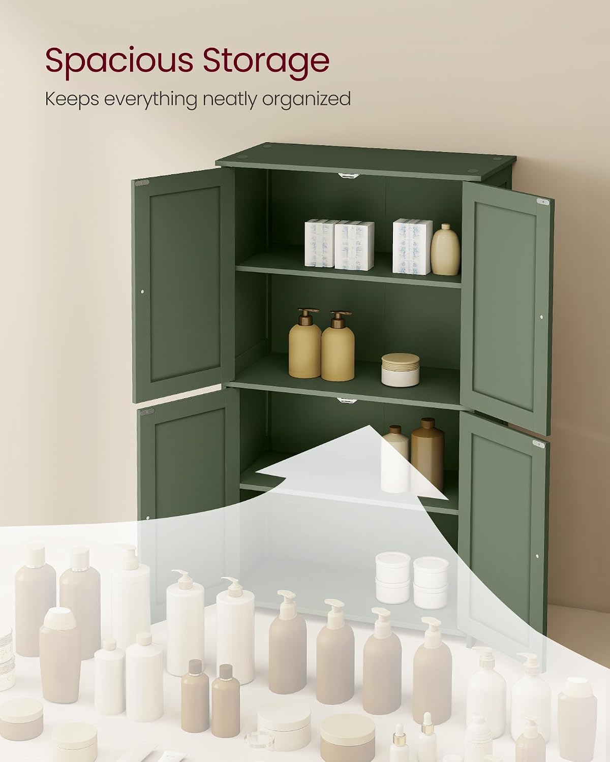 VASAGLE Floor Storage Cabinet, Freestanding Storage Unit with 2 Adjustable Shelves, for Bathroom Living Room Dining Kitchen, 11.8 x 23.6 x 31.5 Inches, Cloud White UBCB60WV1