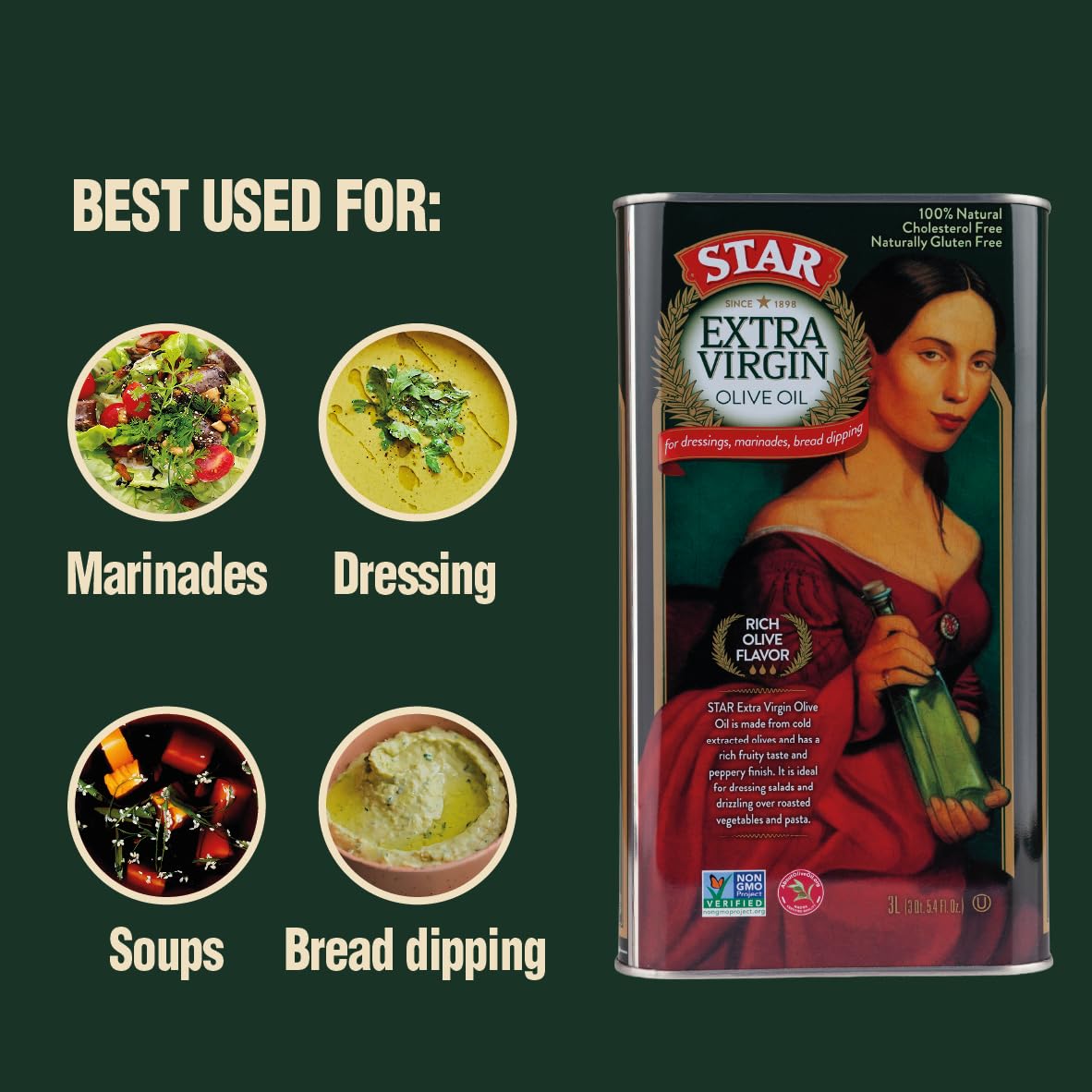 STAR | Extra Virgin Olive Oil | 101 Oz (3 L) Tin | Rich Olive Flavor | Ideal for Family Cooking and Daily Use | Rich Olive Flavor