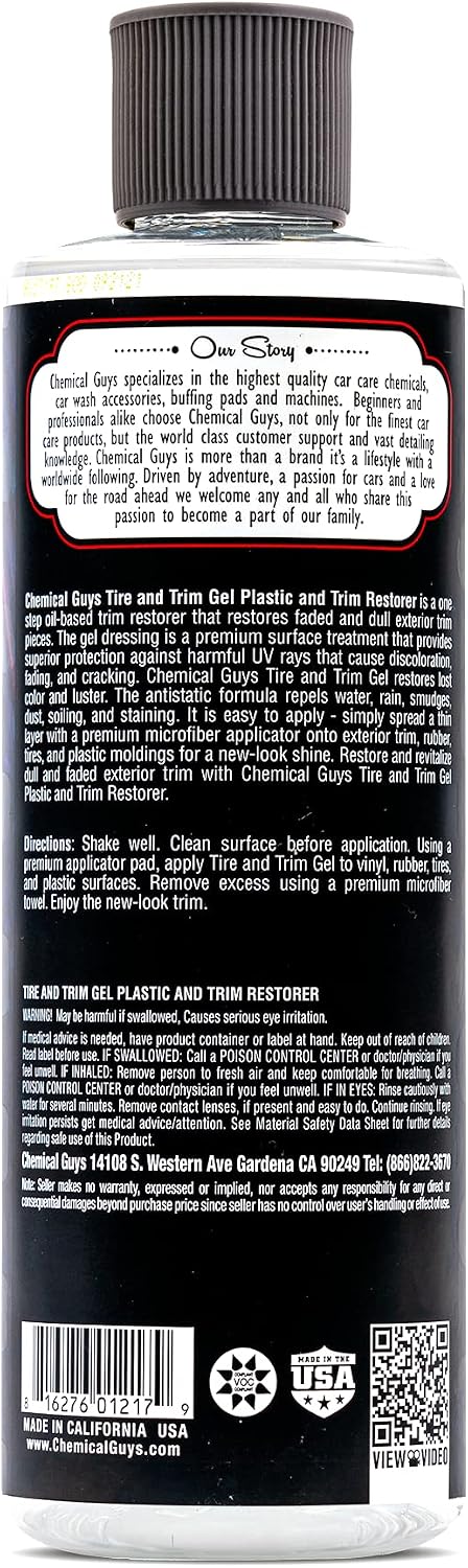 Chemical Guys, Tire & Trim Gel for Plastic & Rubber, Restores Shine, 16 oz | Thick gel restores faded tires