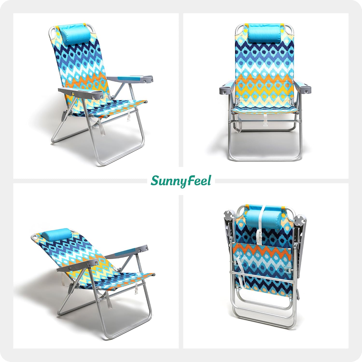SUNNYFEEL Oversized Tall Folding Beach Chair Lightweight, 17" Portable Sand Chair for Adults Heavy Duty 500 LBS with Cup Holders
