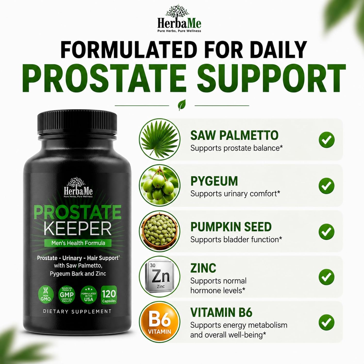 Prostate Health Supplement for Men & Urinary Support, 120 Capsules | Saw Palmetto, Pygeum Bark & Zinc for Healthy Urinary Flow, Bladder Comfort