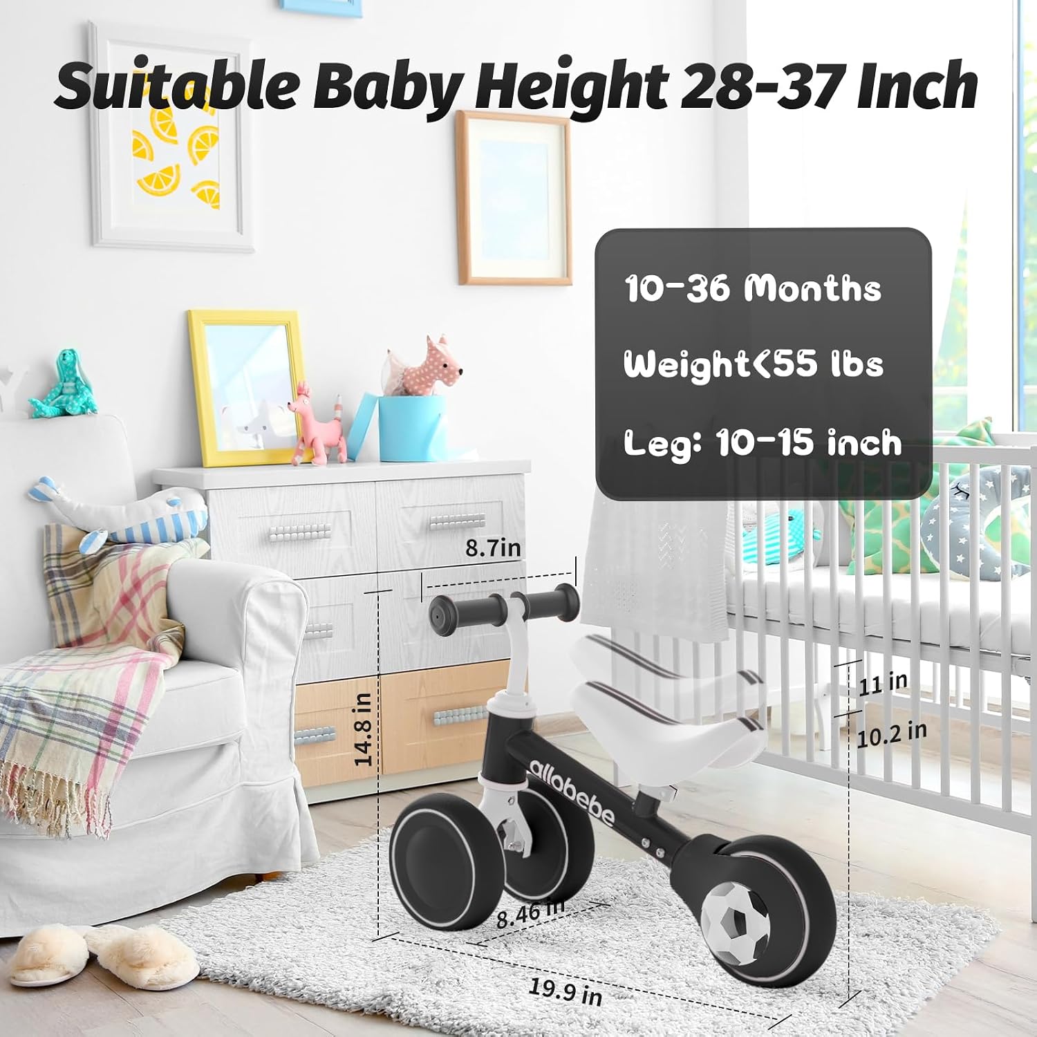 Baby Balance Bike, Cute Toddler Bikes 12-36 Months Gifts for 1 Year Old Girl Bike to Train Baby from Standing to Running with Adjustable Seat Silent & Soft 3 Wheels