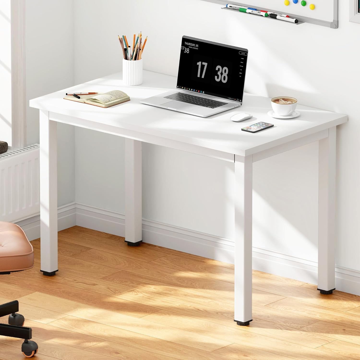 DlandHome 47 inches Medium Computer Desk for Bedroom, Retro