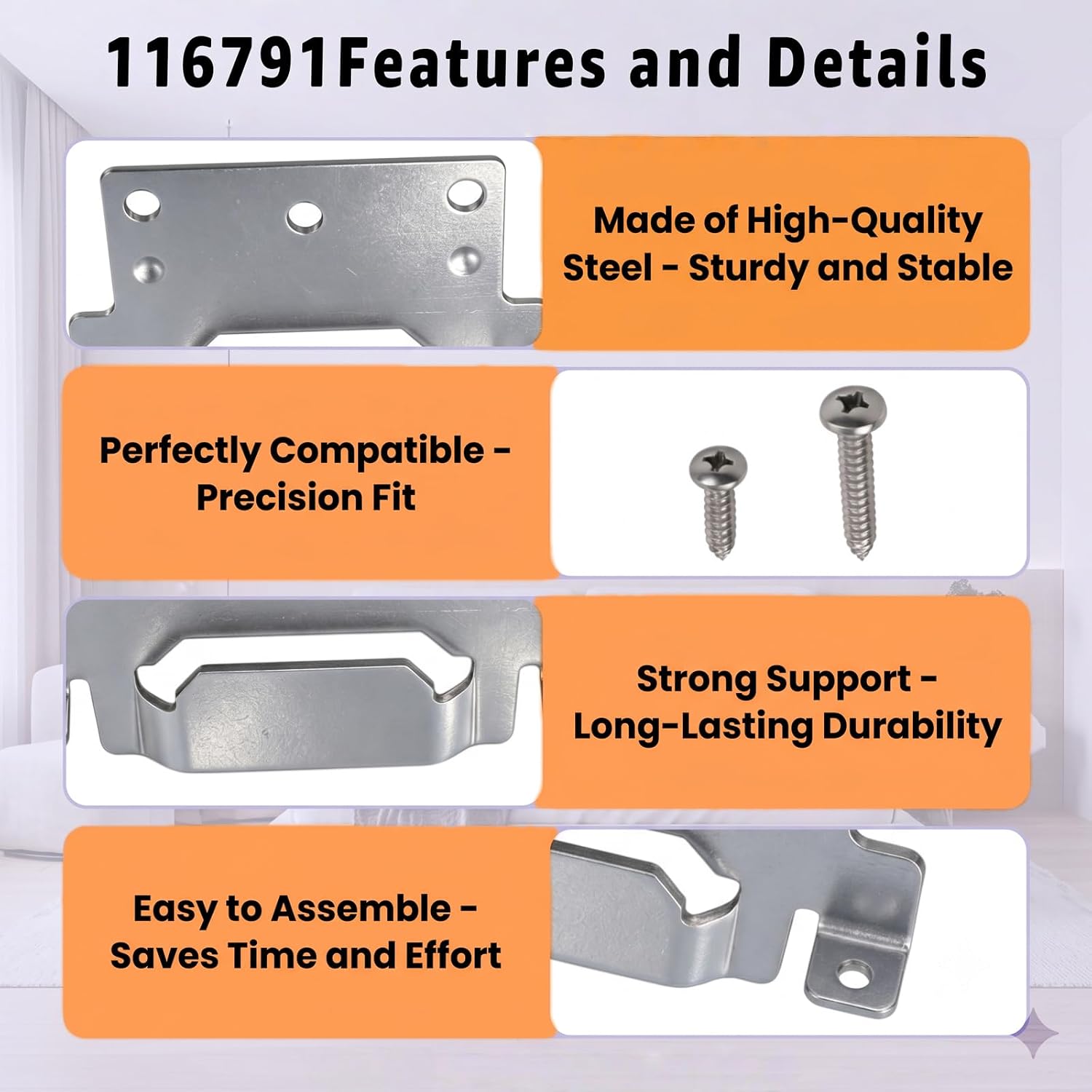5 Pack 116791 Mounting Plates Compatible with IKEA Bed Frame Brackets | Part #116791 Galvanized Steel Bed Frame Brackets with Screws for Furniture