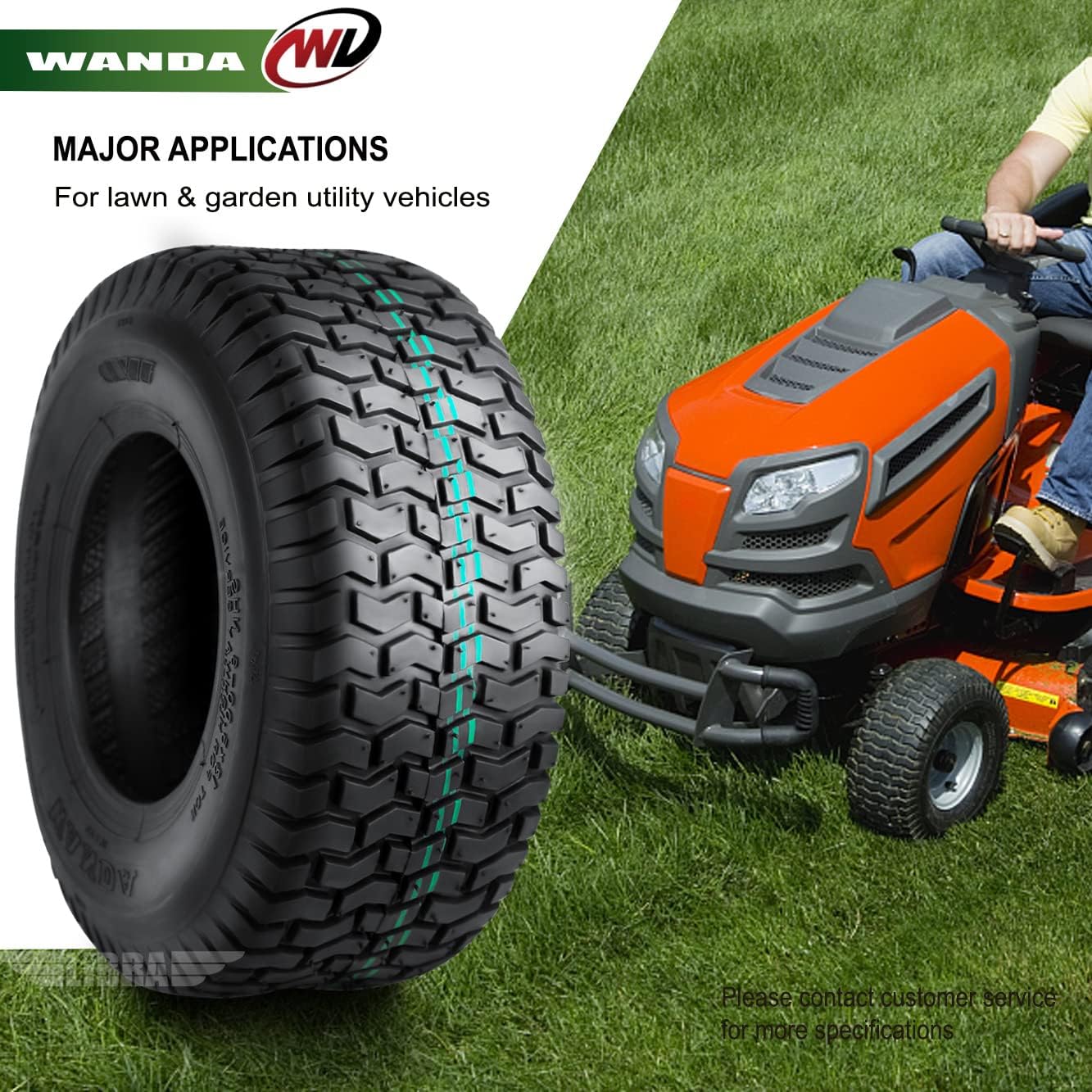 WANDA Set 4 Lawn Mower Turf Tires 16x6.5-8 & 23x10.5-12 /4PR -13019/13049 | Riding Lawn Mover, Garden Tractor