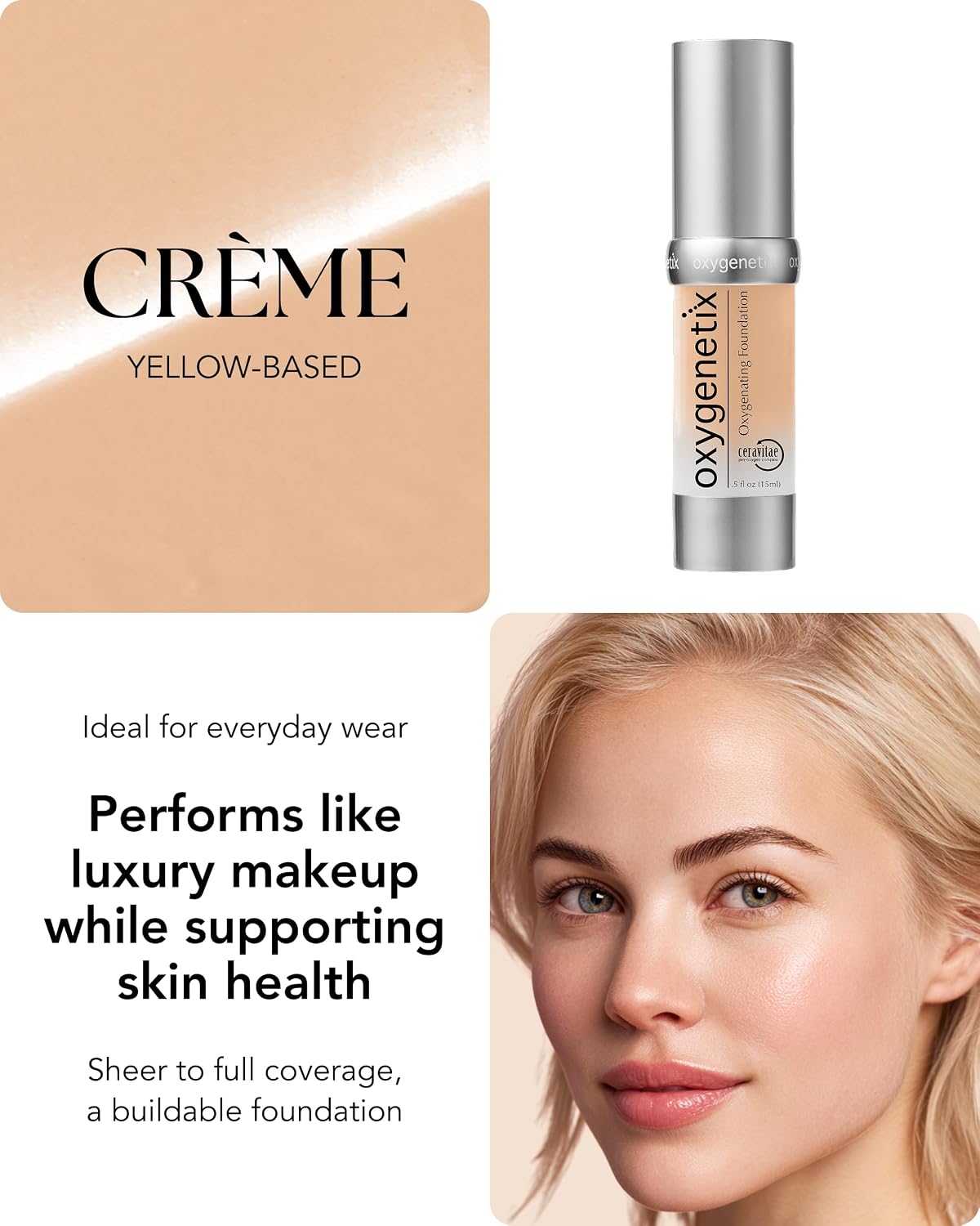 Oxygenetix Oxygenating Foundation – Pearl | Breathable Makeup, Buildable Coverage with Weightless Feel, Longwear Foundation, Safe for Sensitive or Laser-Treated Skin
