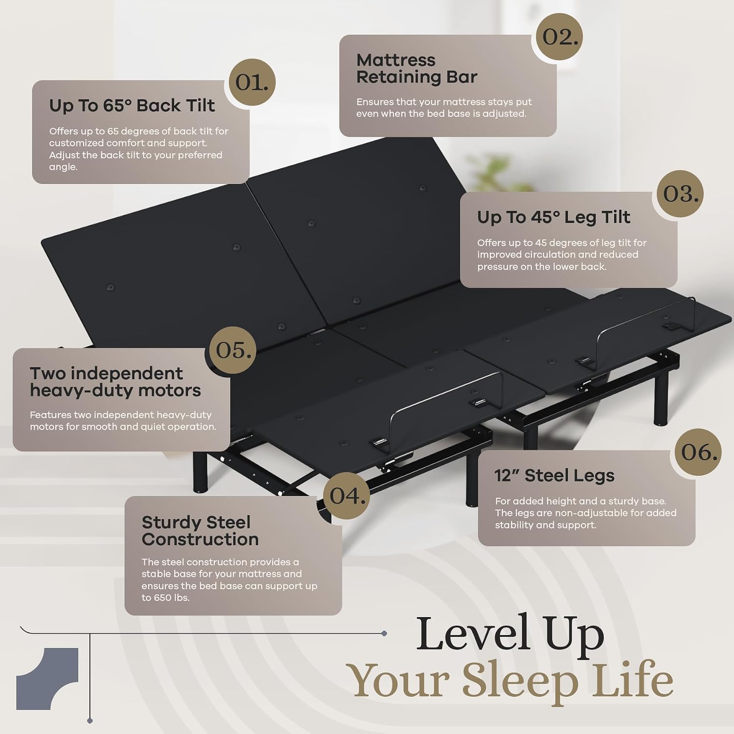 Sven and Son Essential Adjustable Bed Base (Frame) + 12 inch Memory Foam Matt (Medium), Easy Assembly, Head and Foot Lift, Memory Positions
