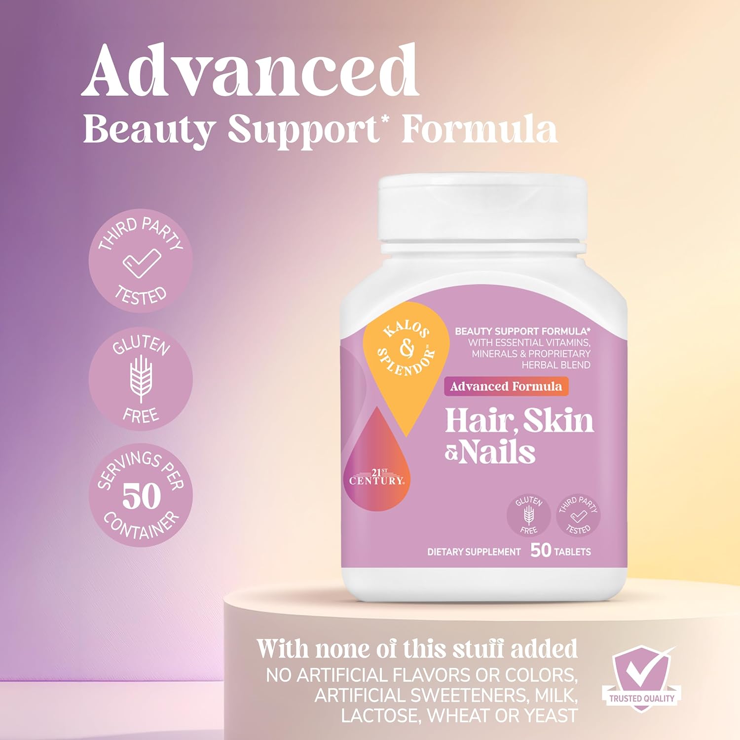 21st Century Hair, Skin and Nails Advanced Formula Caplets, 50 Count | Advanced Hair, Skin & Nails Formula with Vitamins, Minerals & Herbs