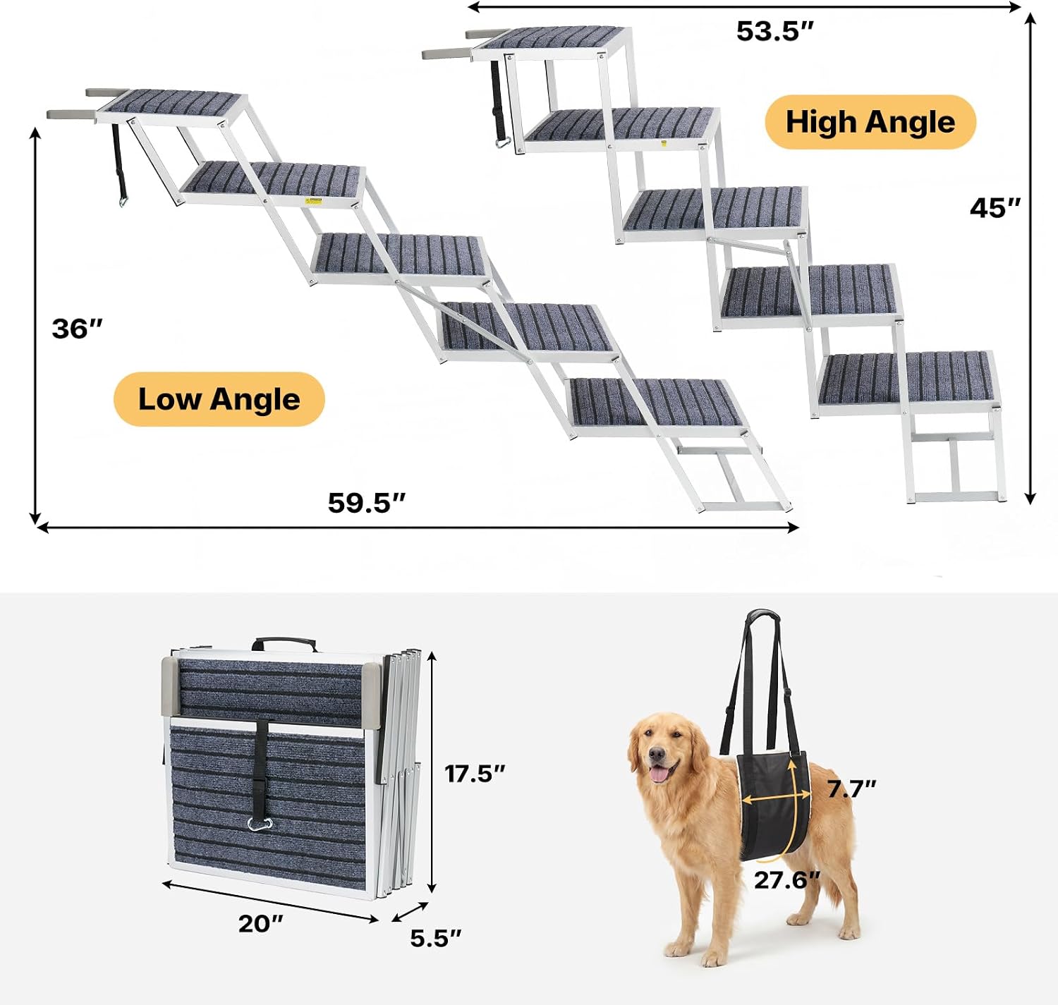 Veehoo Folding Dog Steps Large for Car Truck SUV, Dogs Car Stairs 20" Wide | 4 Steps Foldable Pet Step Aluminum Dog Stairs for Injured Senior Dogs Heavy Duty Pet Ramp Ladder Non Slip, up to 170lbs