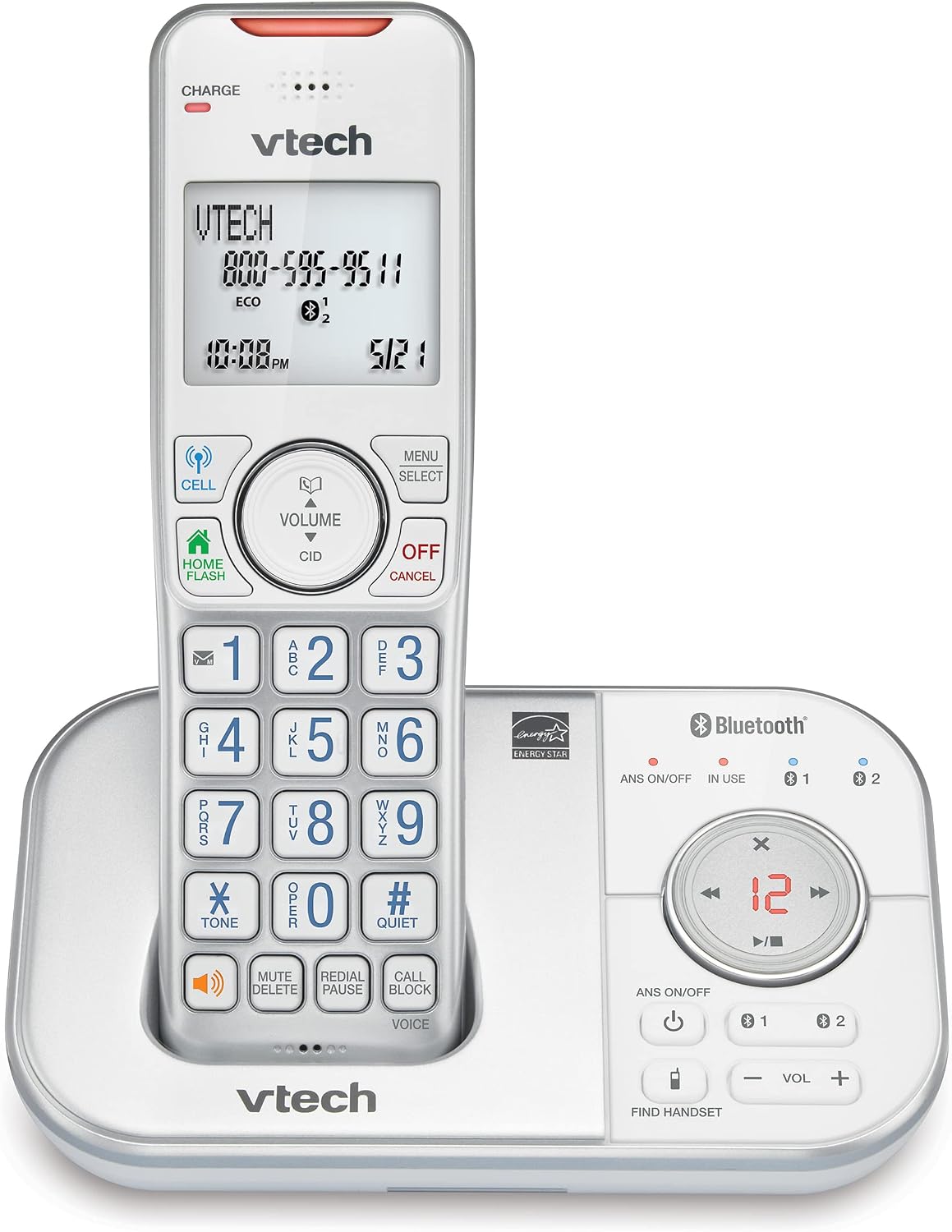 VTech VS112-27 2 Handset Cordless Phone with Answering Machine, Call Blocking, Caller ID, Intercom and Connect to Cell