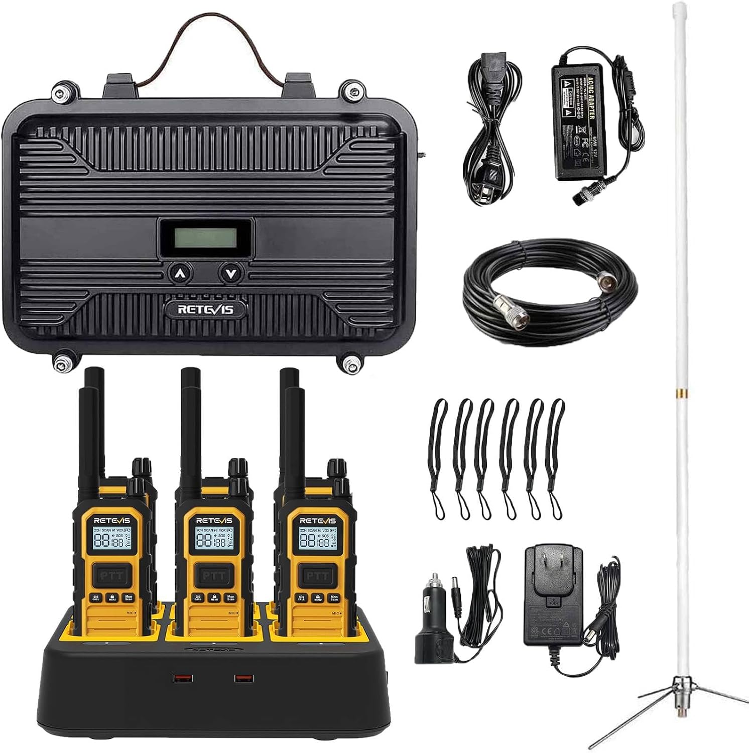 Retevis RB48 Plus Waterproof Walkie Talkies Long Range,GMRS Radios (6 Pack) | with 6-Way Charger,Heavy Duty,Rechargeable Two Way Radios,Connected Repeater,Dustproof,Shock Resistant,NOAA,Emergency Radios