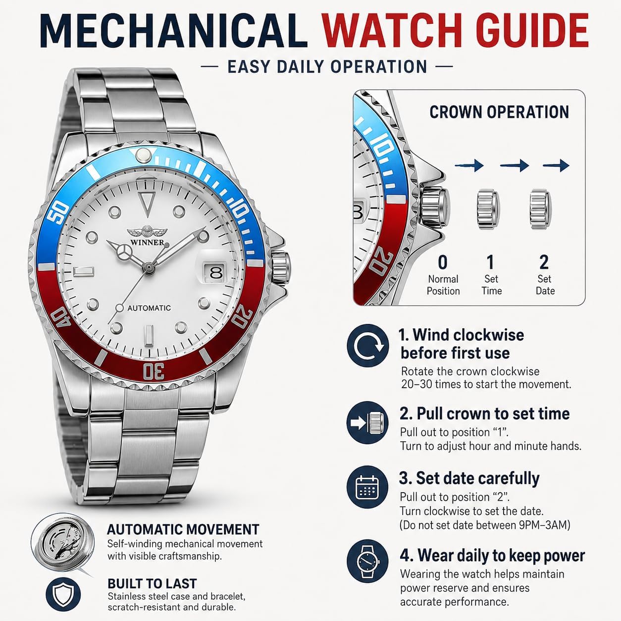 MASTOP Mens Automatic Mechanical Watches Stainless Steel Waterproof Luxury Watch for Men Reloj Automático para Hombre