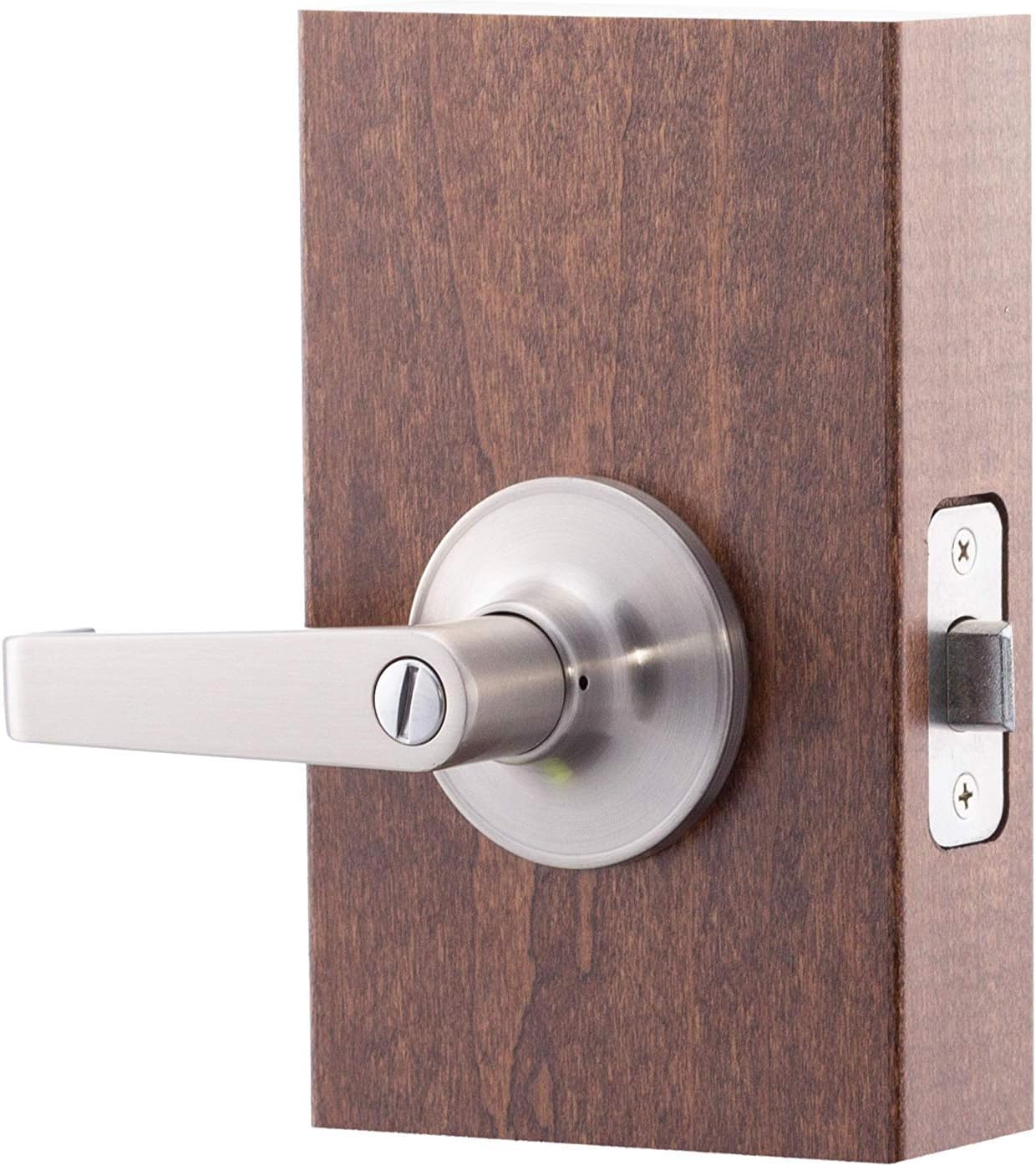 Copper Creek Avery Privacy Lever, Satin Nickel, Push Button Lock for Bedroom and Bathroom, ANSI Grade 3, Reversible Keyless Interior Door Handle
