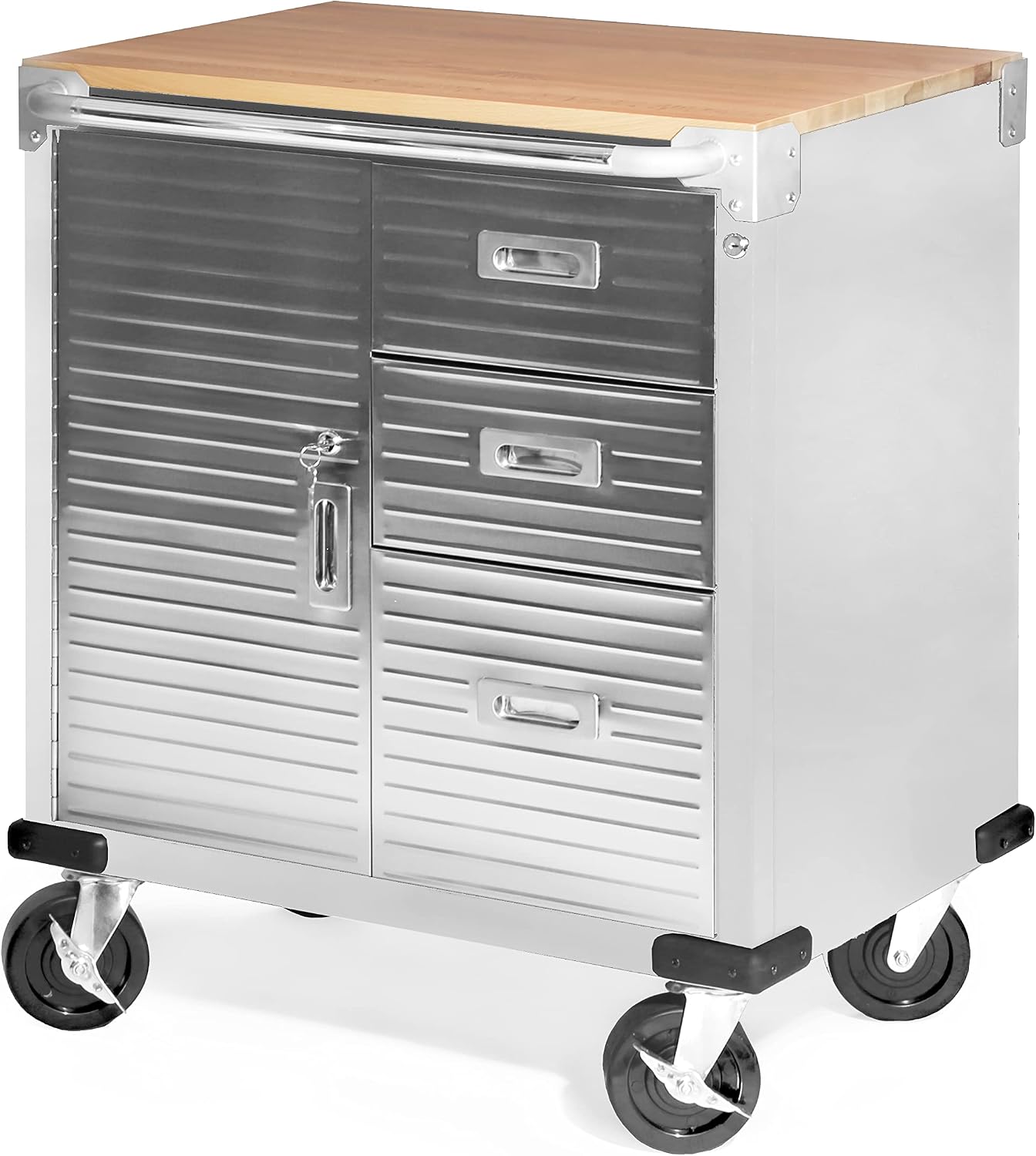 Seville Classics UltraHD Heavy Duty Rolling Cabinet Workbench Table w/Solid Wood Top, Workstation for Garage, Office, Workshop, Granite, 6-Drawer (28" W x 18" D