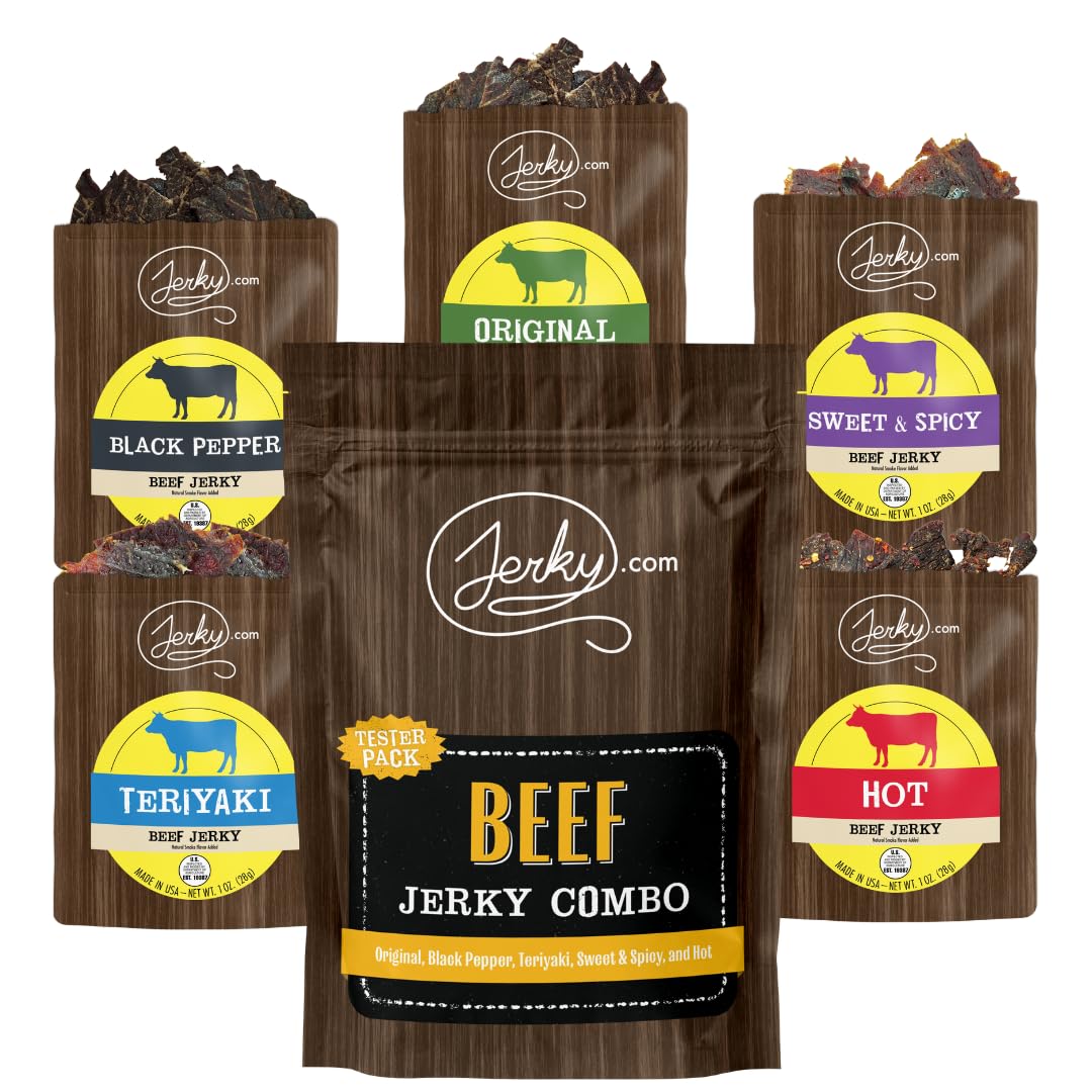Jerky.com Hot Jerky Combo - Featuring Habanero, Classic Hot, Carolina Reaper, Ghost Pepper - Perfect for Heat Seekers and Flavor Enthusiasts - Beef Jerky Gift for Men (4 Flavors - 2.5 oz. bags)